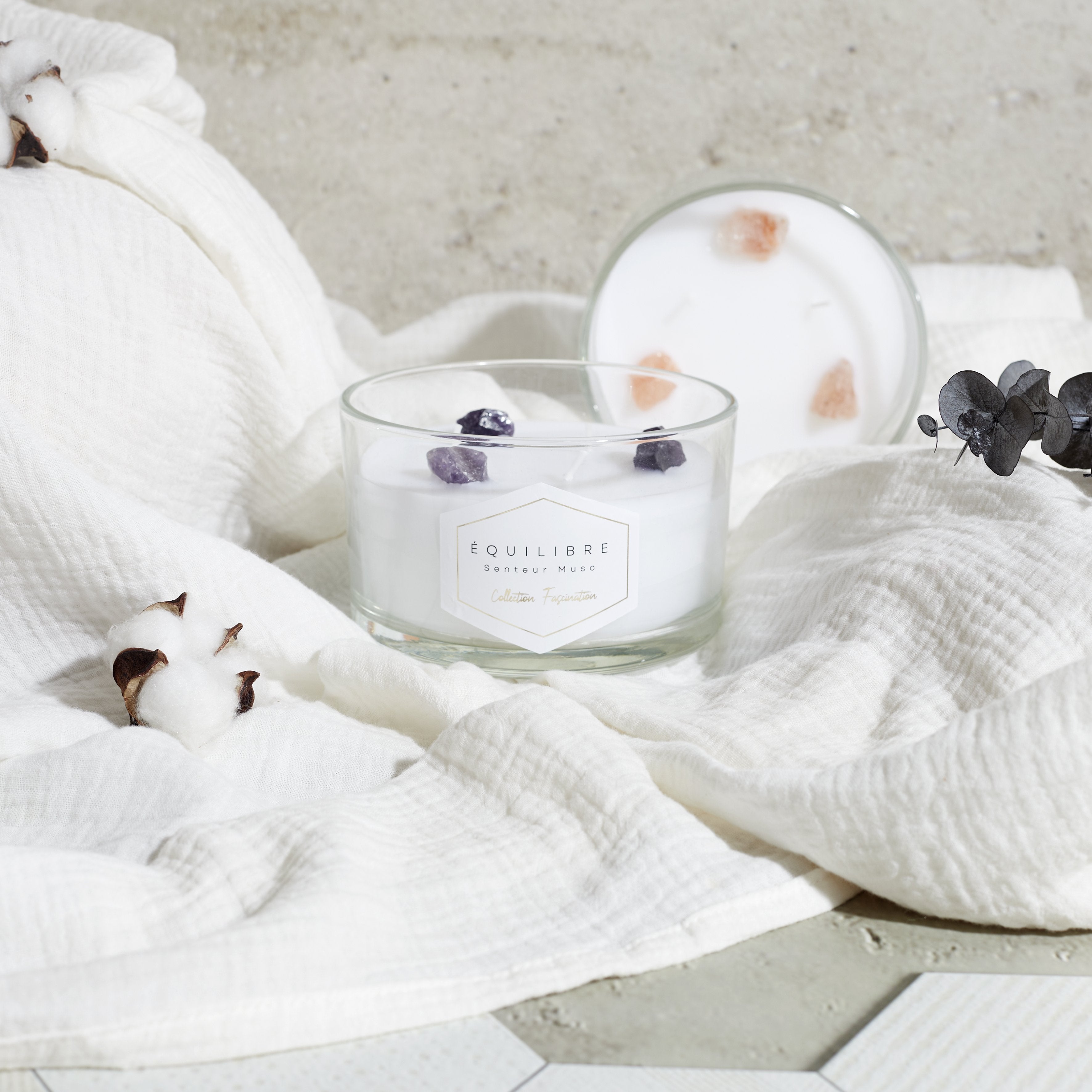 Stokomani Maison bougie parfumée 3 mèches pierres jasmin