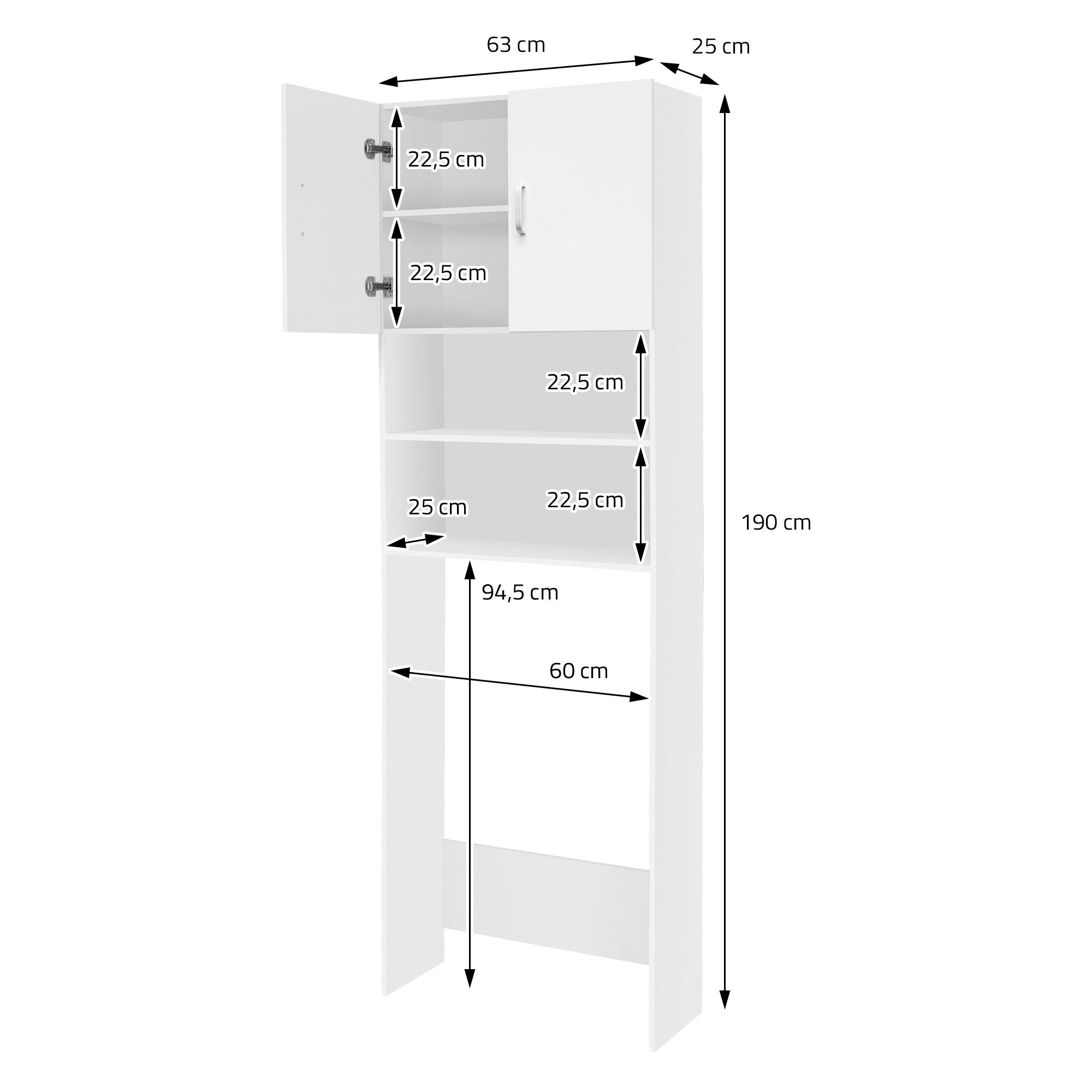 ECD Germany Möbel meuble lave-linge blanc 190x63 cm 2 portes