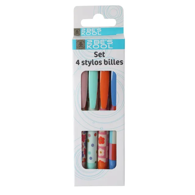 Stokomani Scolaire Set 4 stylos billes écriture fluide