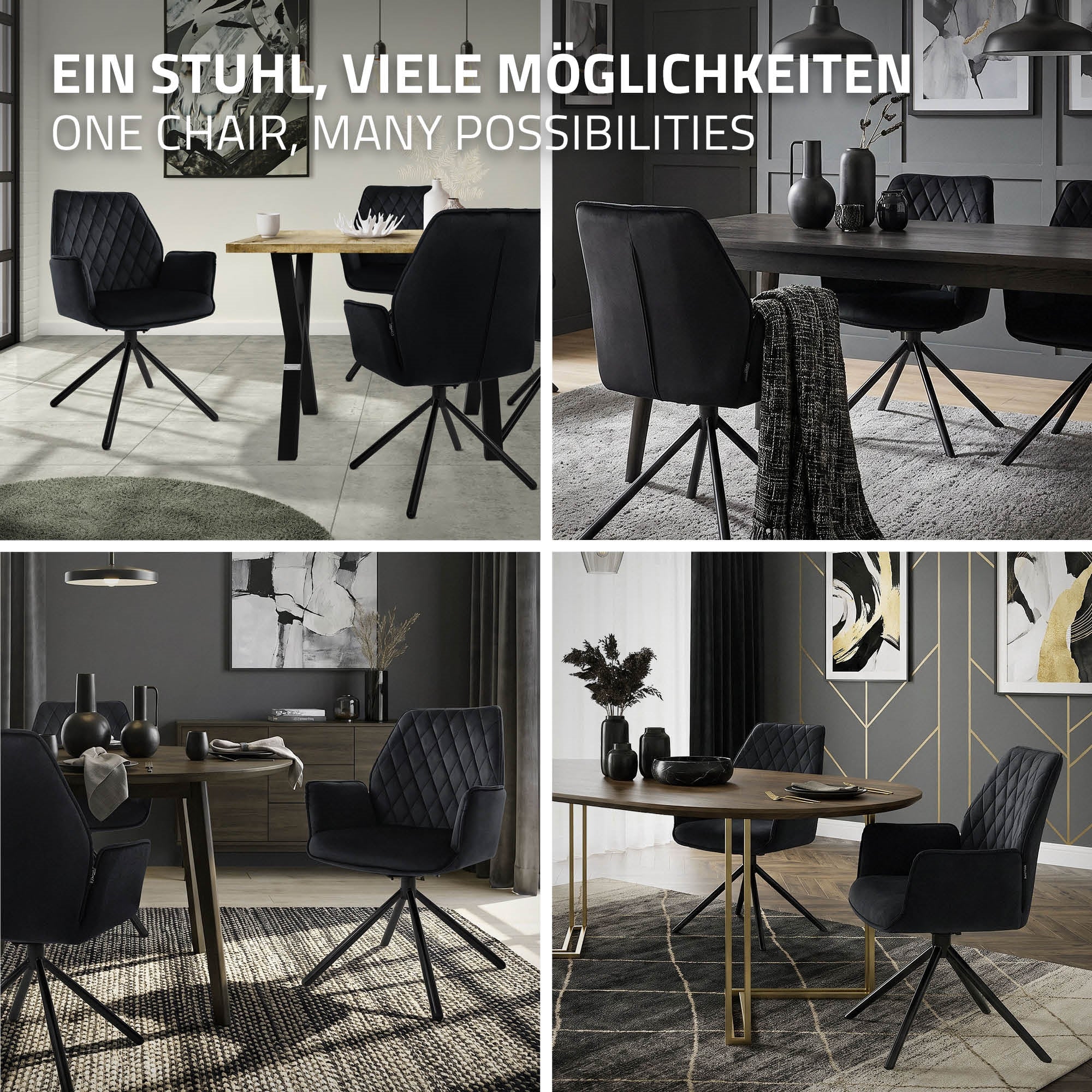 ECD Germany Möbel chaise pivotante velours noir 180°