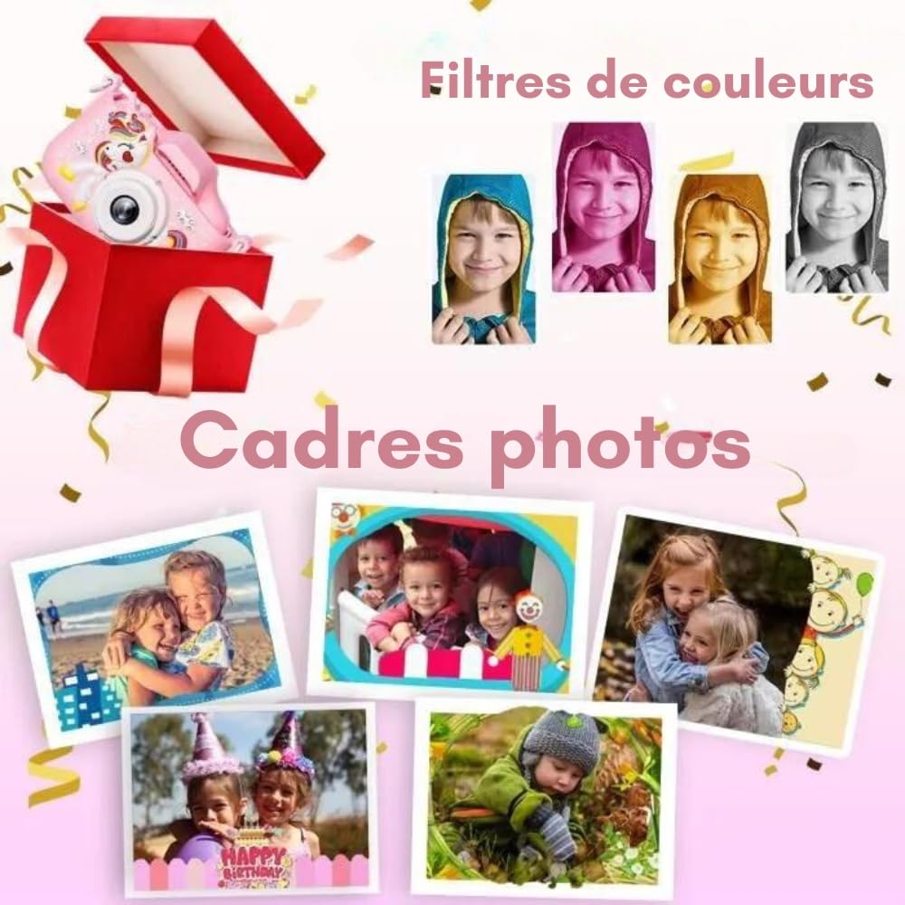 UNICAM Appareil Photo Enfant Licorne Rose 20MP 1080P