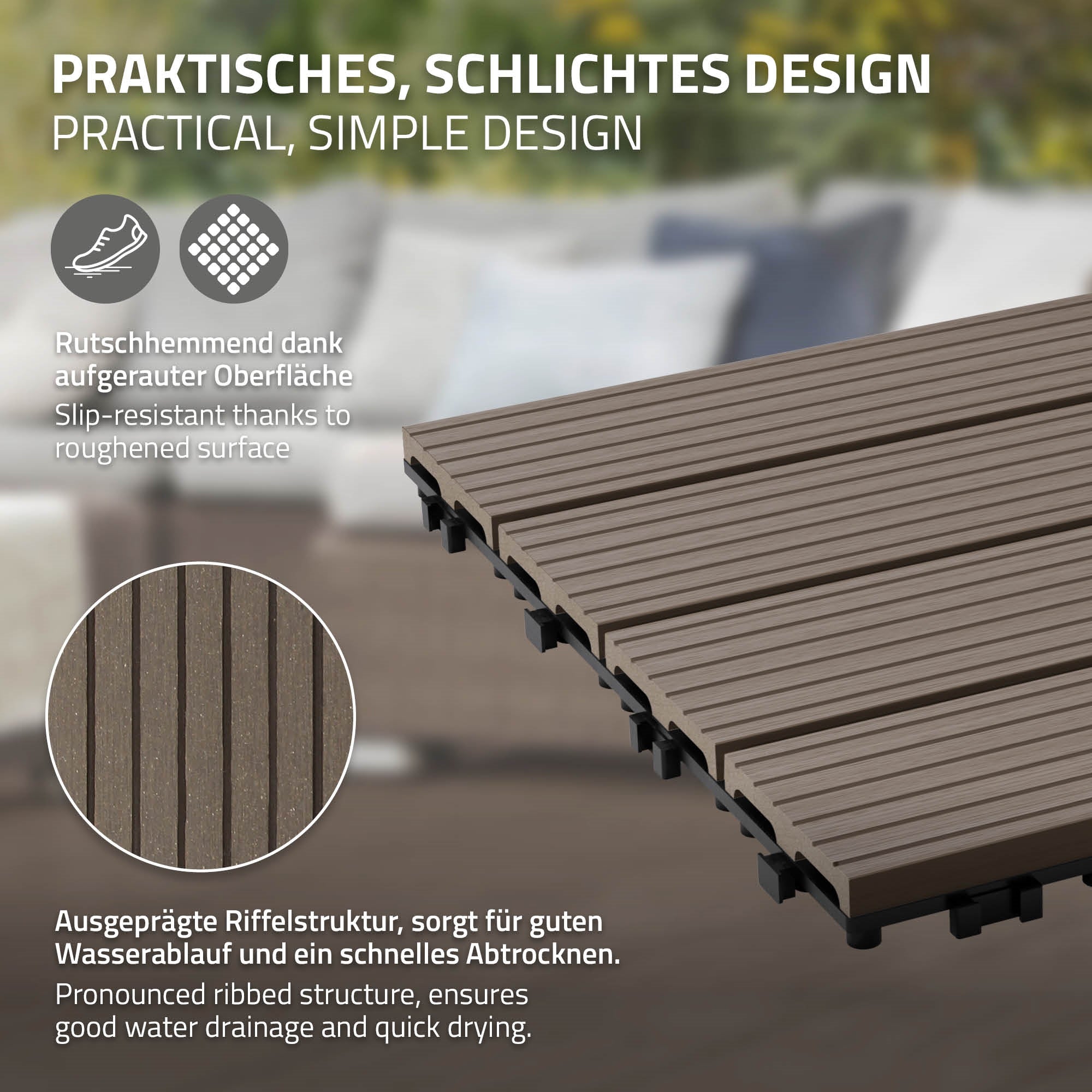 ECD Germany Garten dalle terrasse WPC 30x30 marron 11 pièces