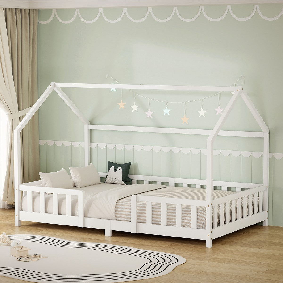 ECD Germany Kinder lit cabane 120x200 cm pin blanc barrière