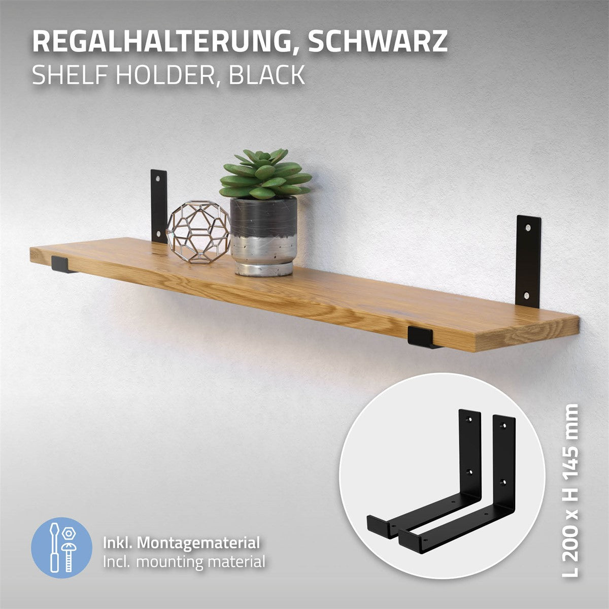 ECD Germany lot 2 équerres étagère acier 250mm noir robuste