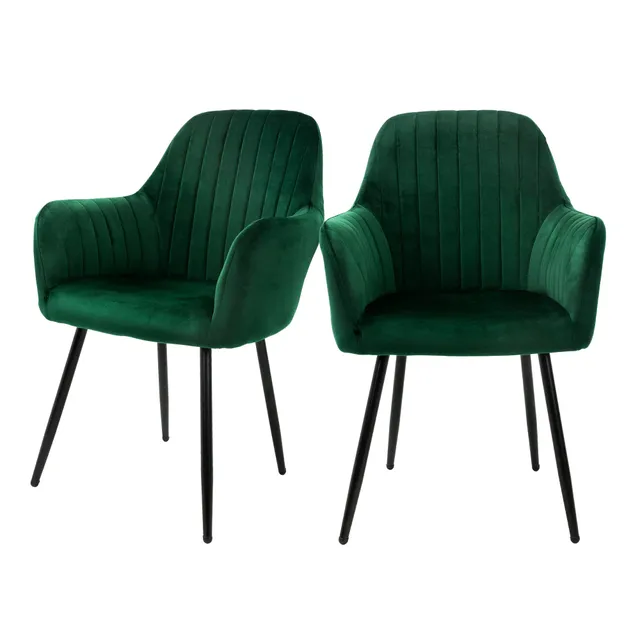 ML-Design chaises salle à manger velours vert lot 2 dossier rembourré