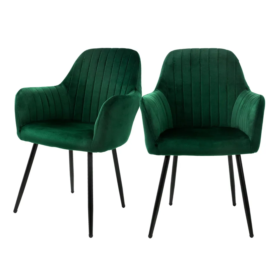 ML-Design chaises salle à manger velours vert lot 2 dossier rembourré