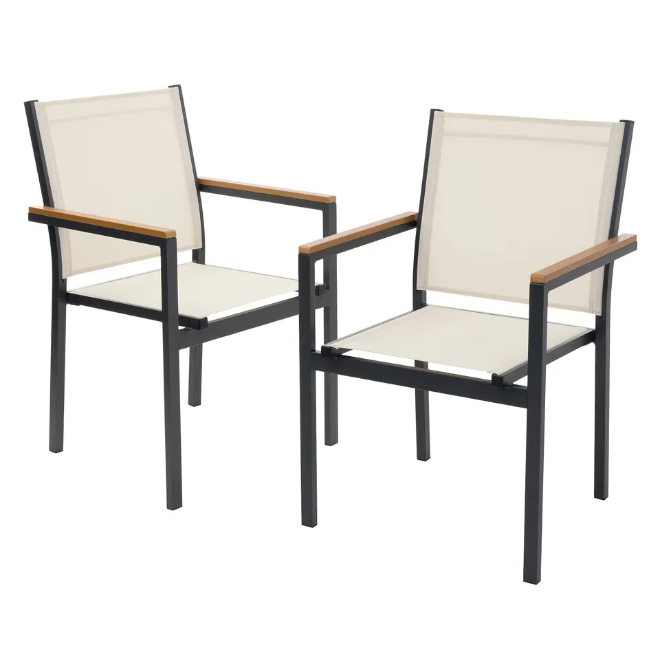 ECD Germany Garten chaise jardin beige textilène lot de 2