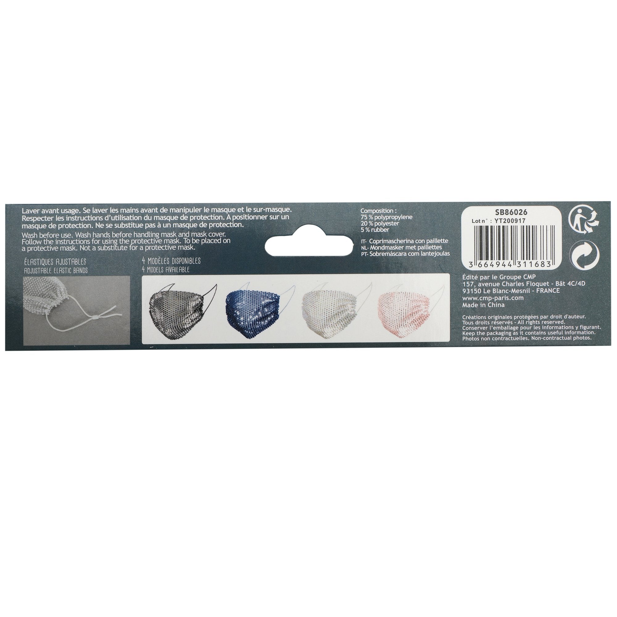 Stokomani Beauté Surmasque paillette visage blanc noir rose