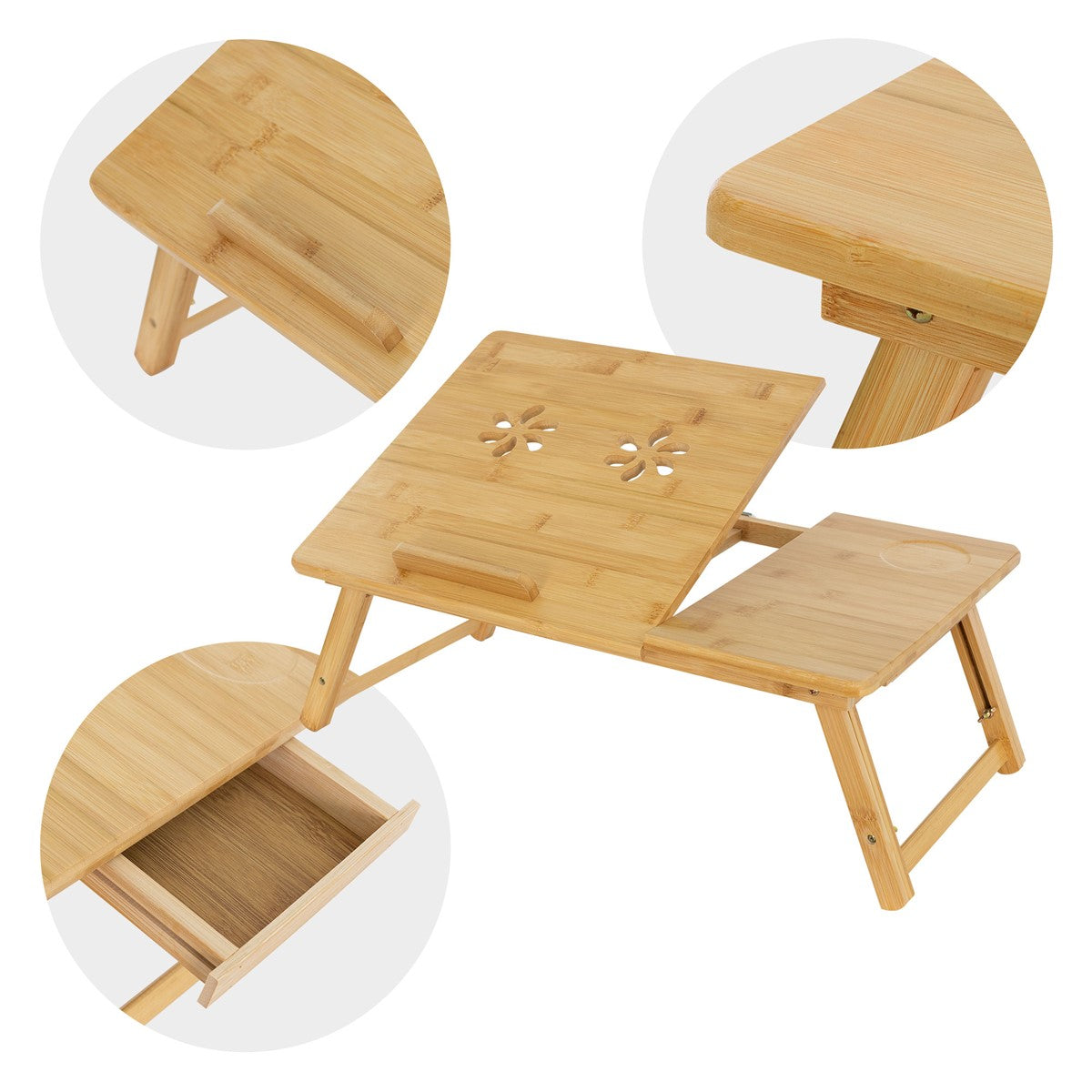ML-Design Table ordinateur portable bois marron pliable
