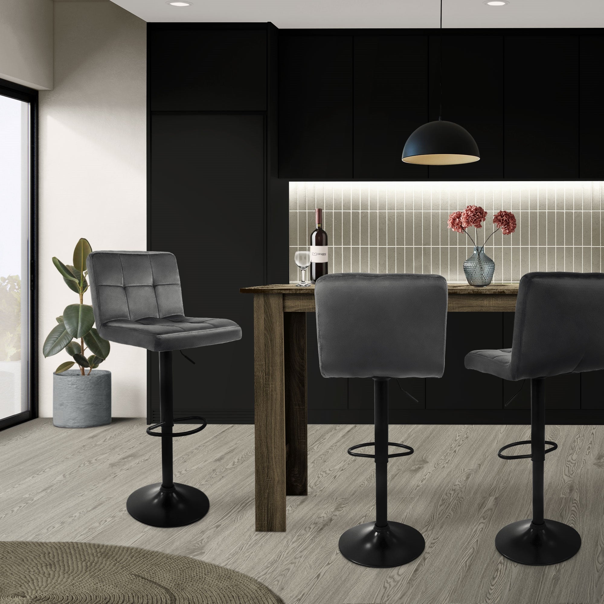 ECD Germany ML-Design Lot 2 Tabourets de Bar Velours Gris