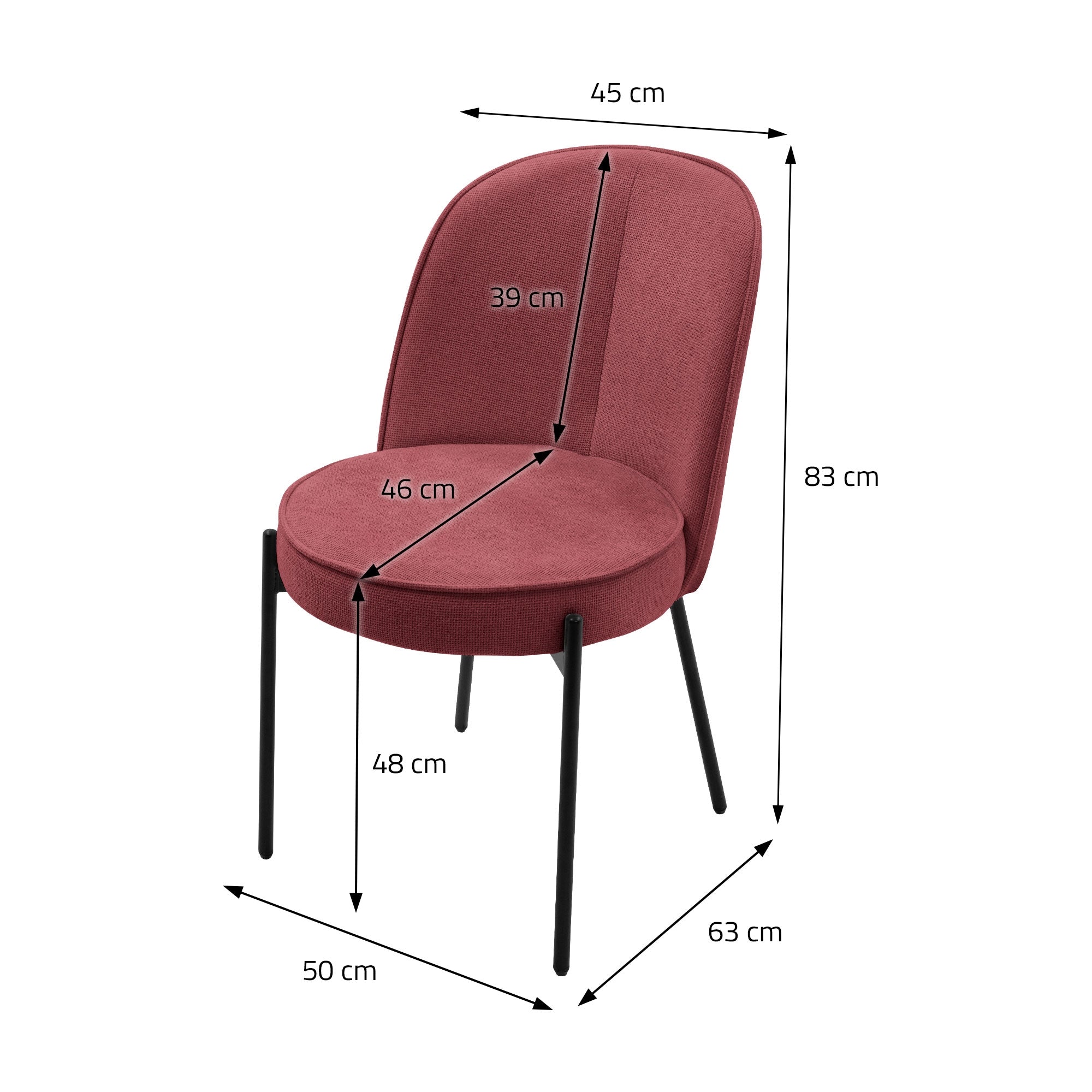 ECD Germany Möbel lot 4 chaises salle à manger rouge tissu