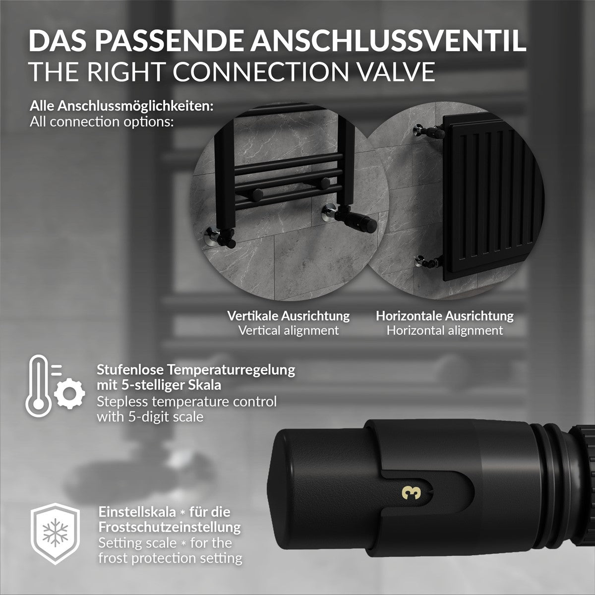 LuxeBath Robinet thermostatique radiateur noir 1/2" équerre laiton