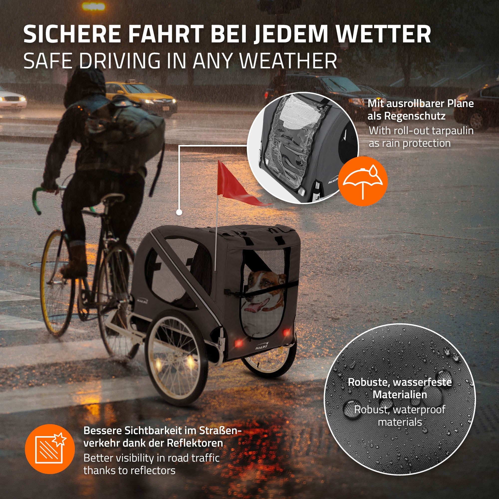 ECD Germany Hauki remorque vélo chien gris 40 kg pliable