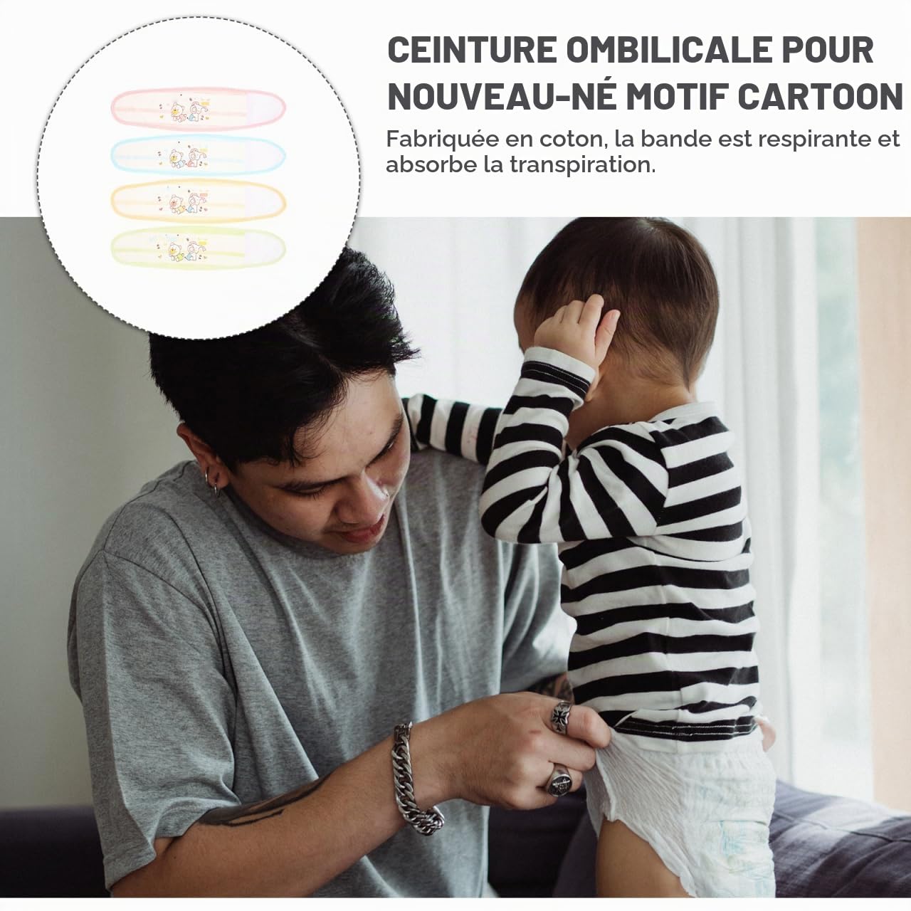 Milisten Health ceinture nombril bébé coton motifs lot 4