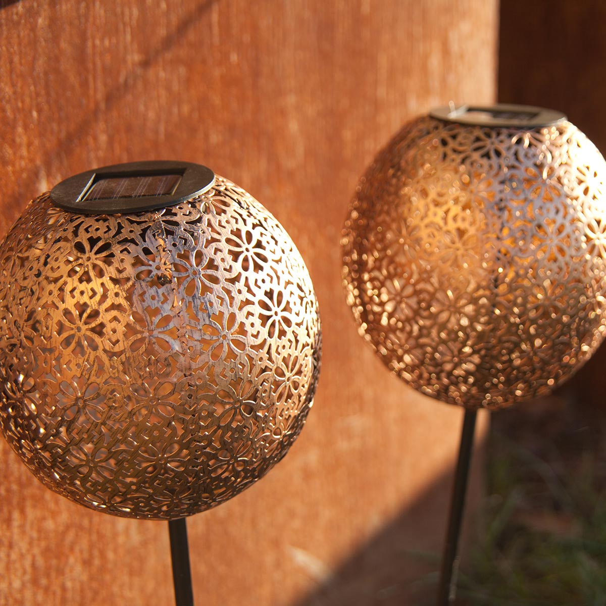 Red Deco Agadir lampe solaire lot de 2 bronze blanc chaud H45 cm