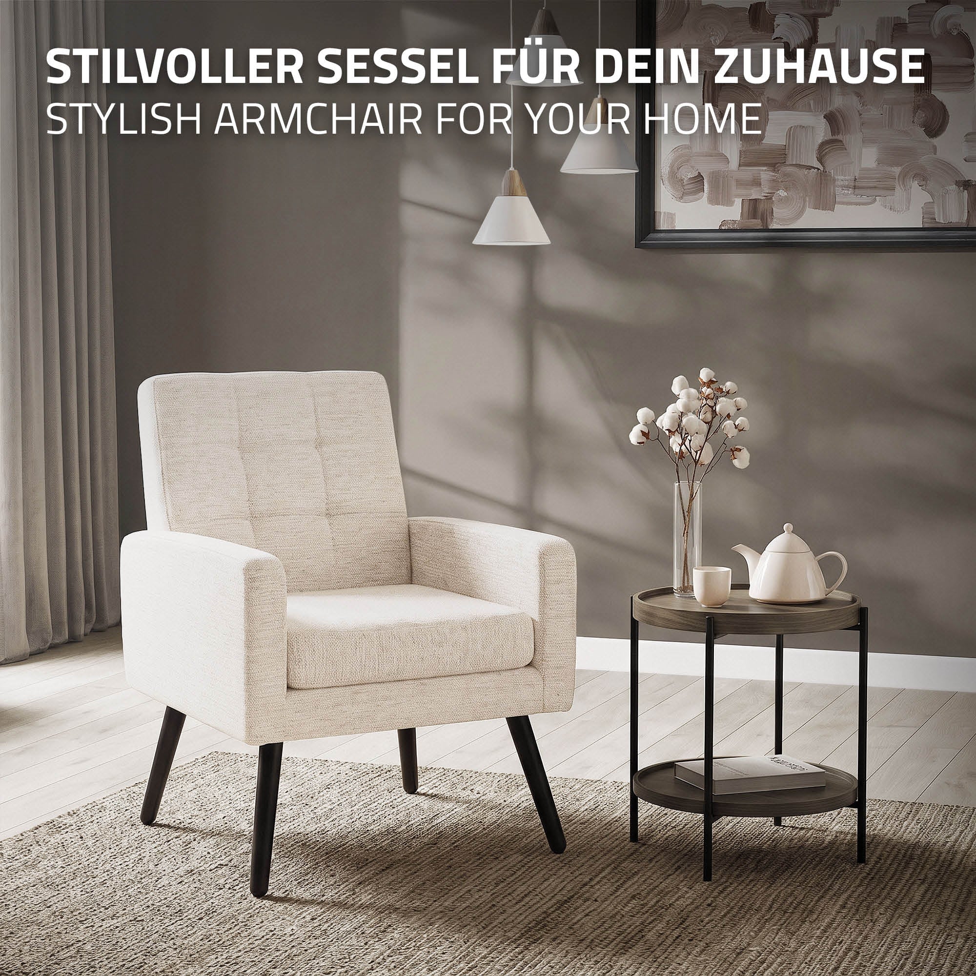 ECD Germany Möbel fauteuil beige 66,5x80x63,5 cm polyester