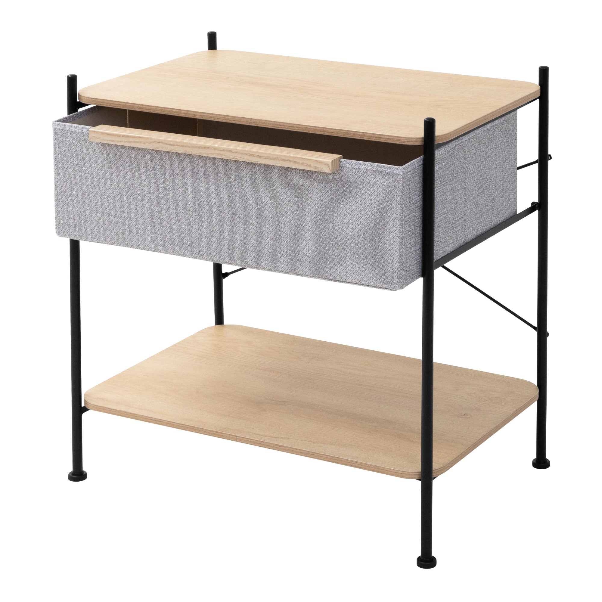 ML-Design chevet tissu chêne 1 tiroir acier noir + MDF