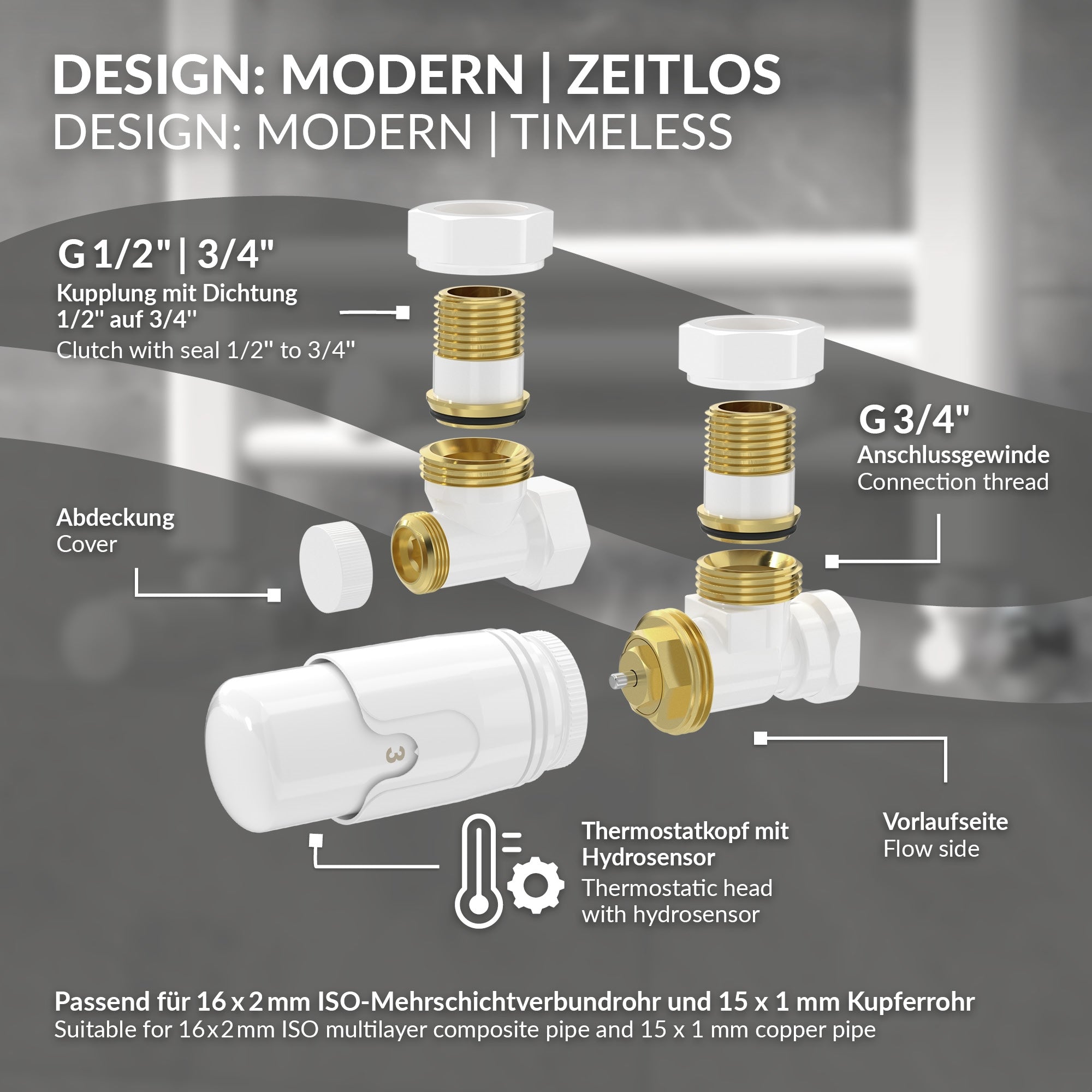 LuxeBath sèche-serviettes 500x1200 mm blanc droit thermostat