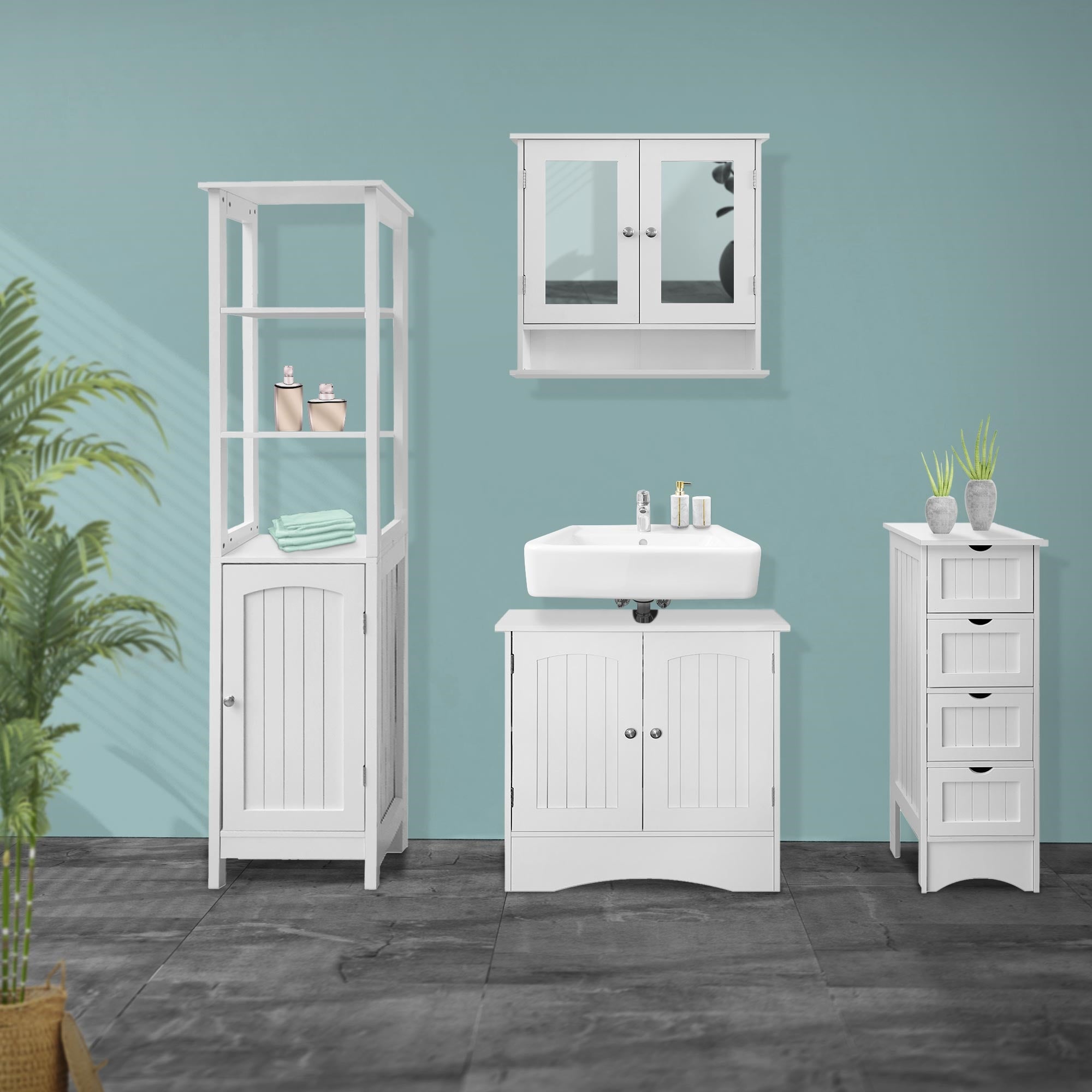 ECD Germany Möbel Armoire Miroir Salle de Bain 56x58 cm Blanc
