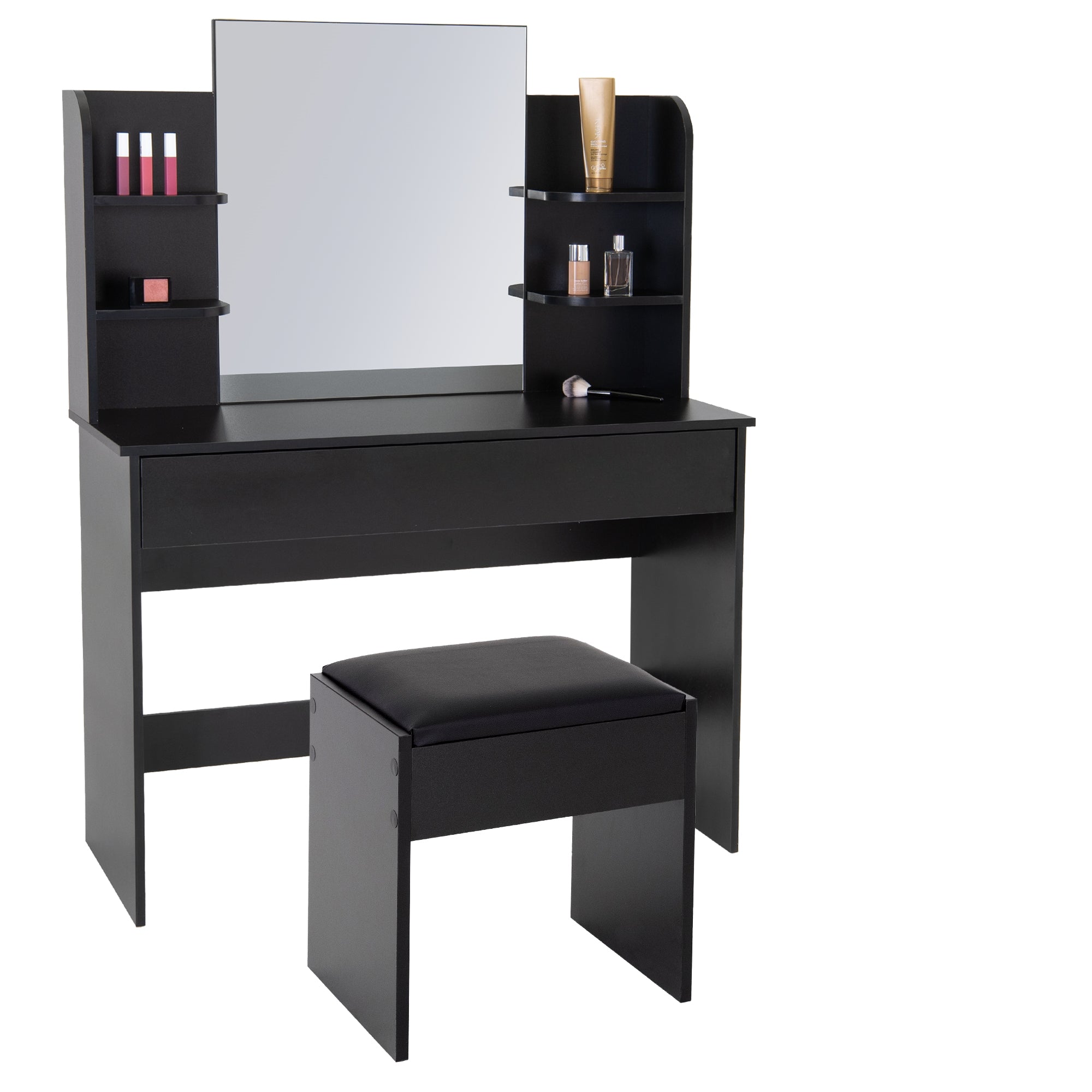 ECD Germany Möbel coiffeuse 108x40x140 noir miroir + tabouret