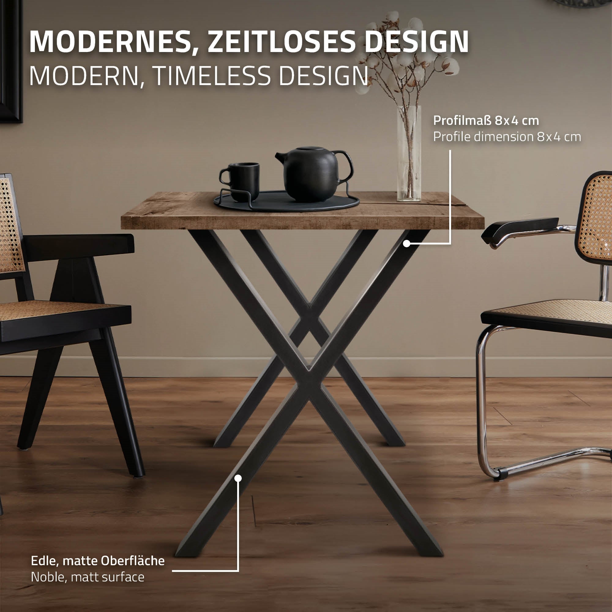 ECD Germany pieds table X-Design 60x72 cm anthracite lot 2