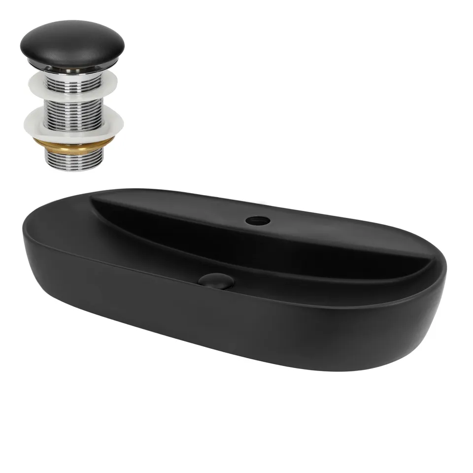 ECD Germany Sanitär vasque céramique noire 80x40 + bonde