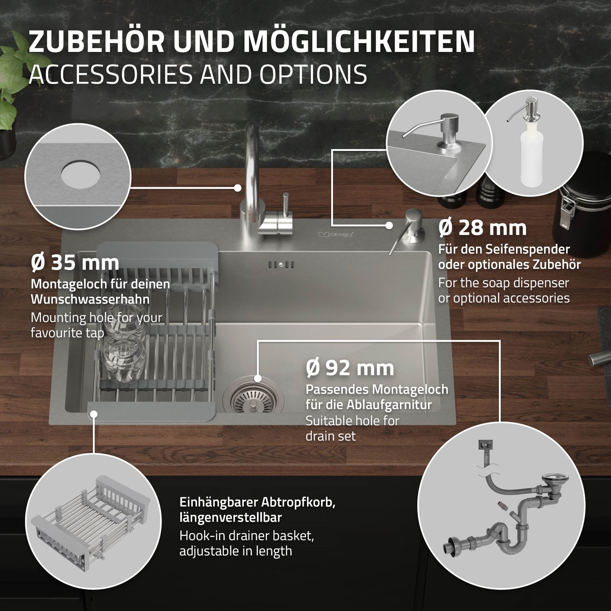 ECD Germany Sanitär évier 68x45 cm inox argent encastrable