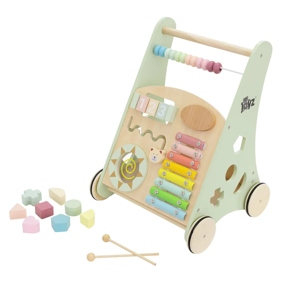 Joyz chariot de marche bois 36x32x46 cm vert 7 activités