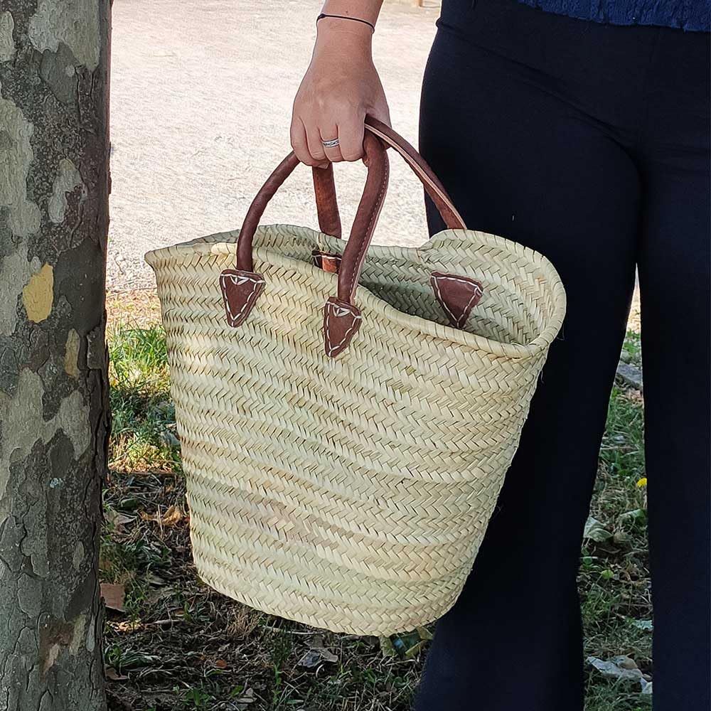 Shop-Story Lifestyle Panier Plage Palmier Cabas Paille Cuir Beige 53cm