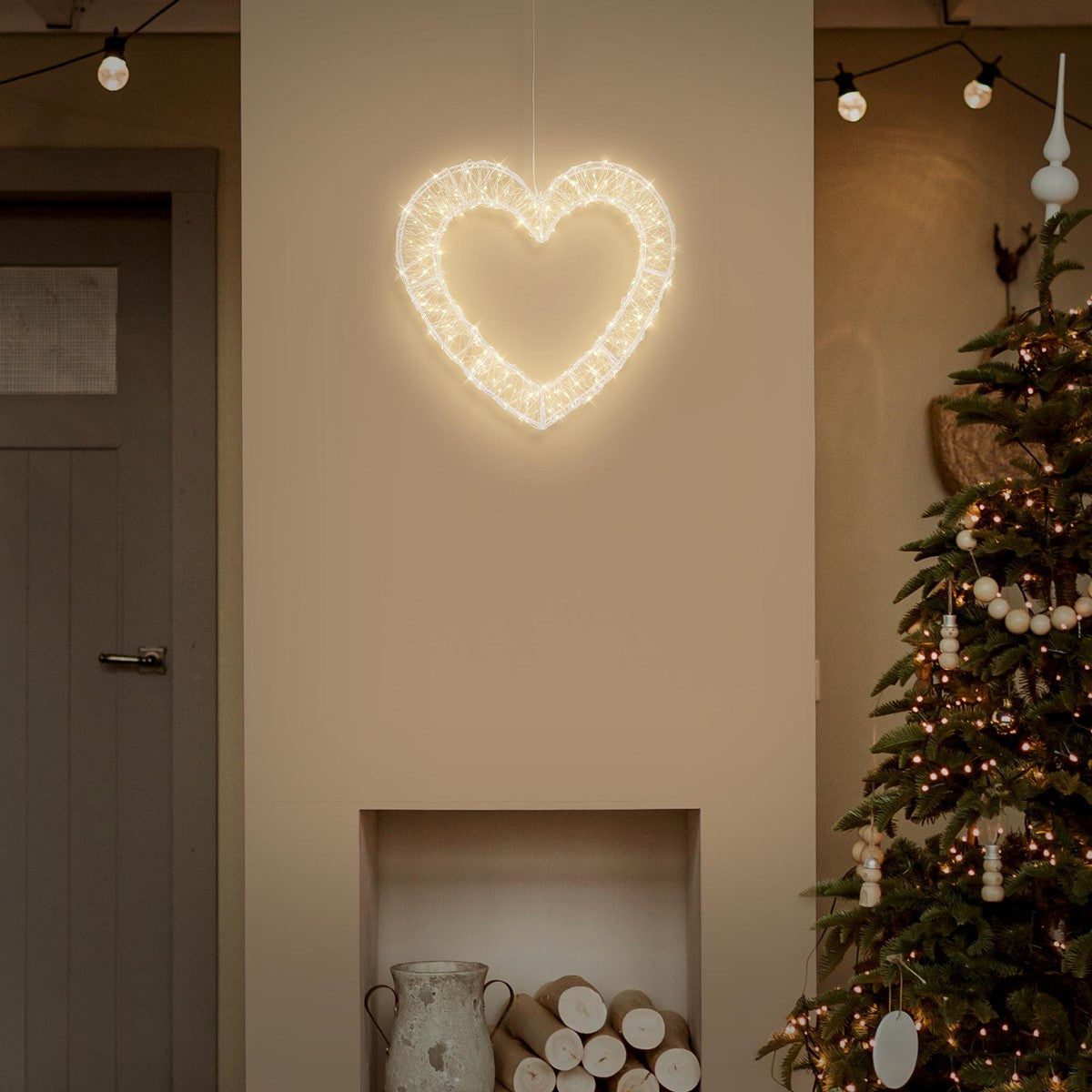 ECD Germany Haus & Wohnen Cœur LED 36 cm métal blanc chaud timer