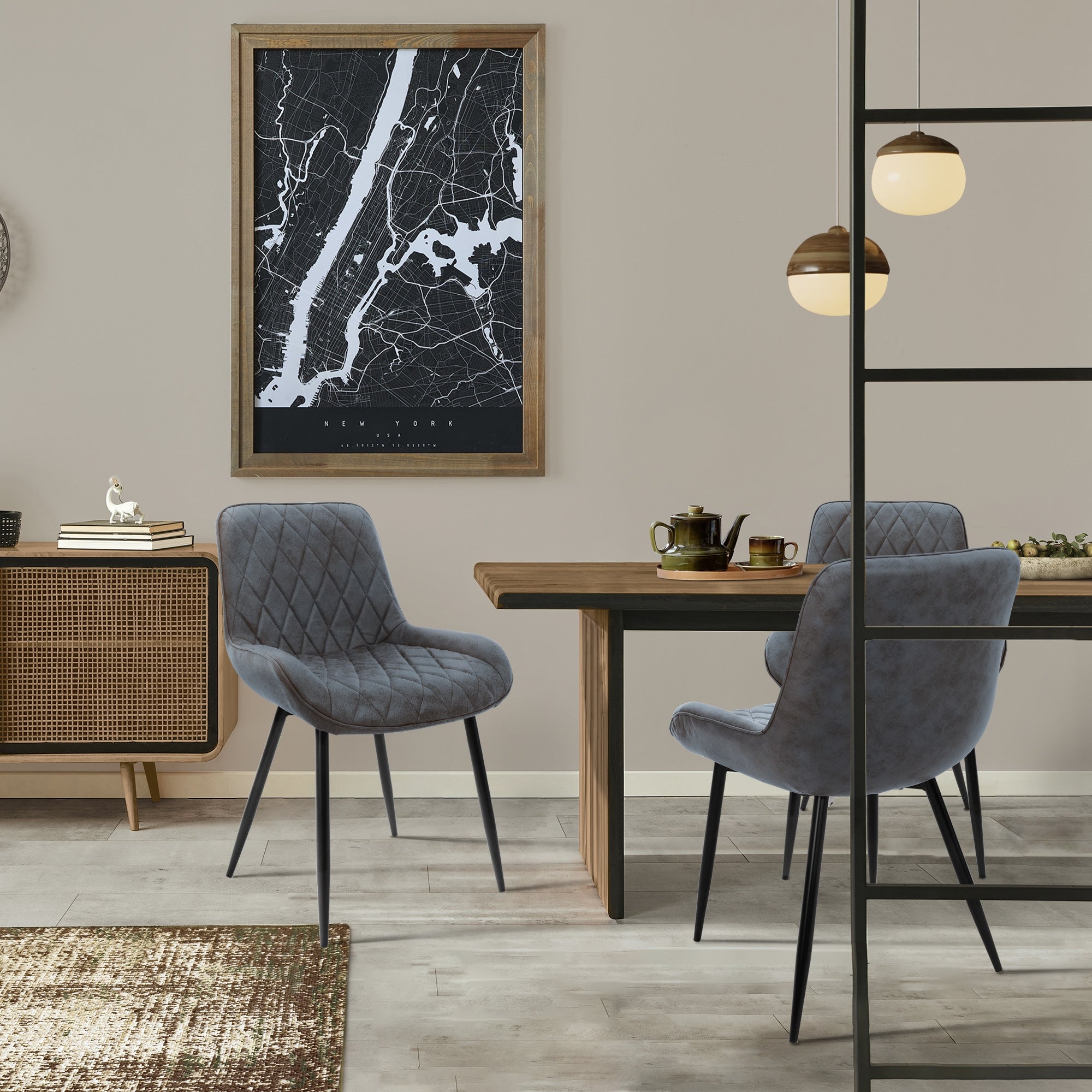 ML-Design Chaise salle à manger anthracite lot 2 surpiqûre losange