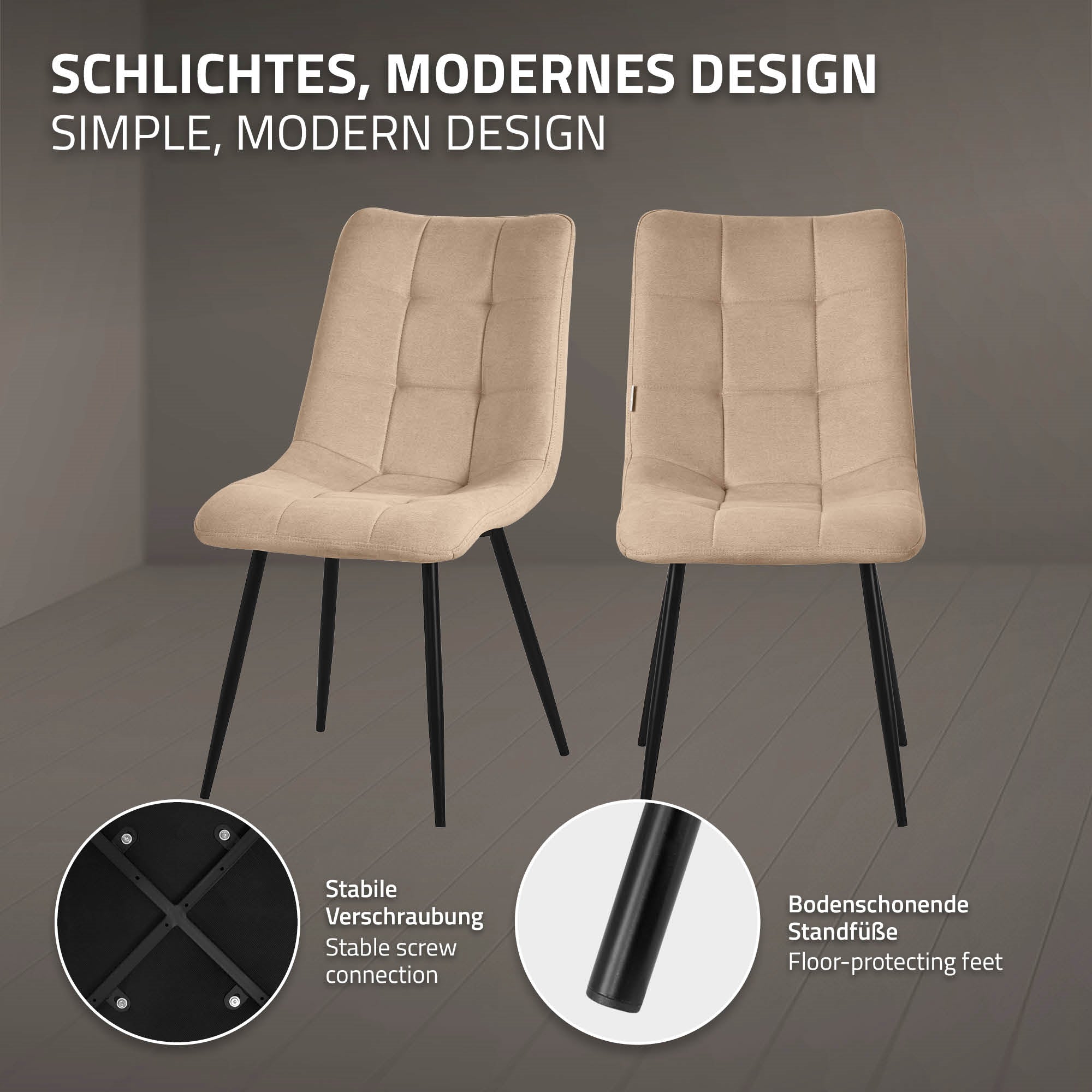 ML-Design B-Ware chaise marron clair lot de 2 polyester