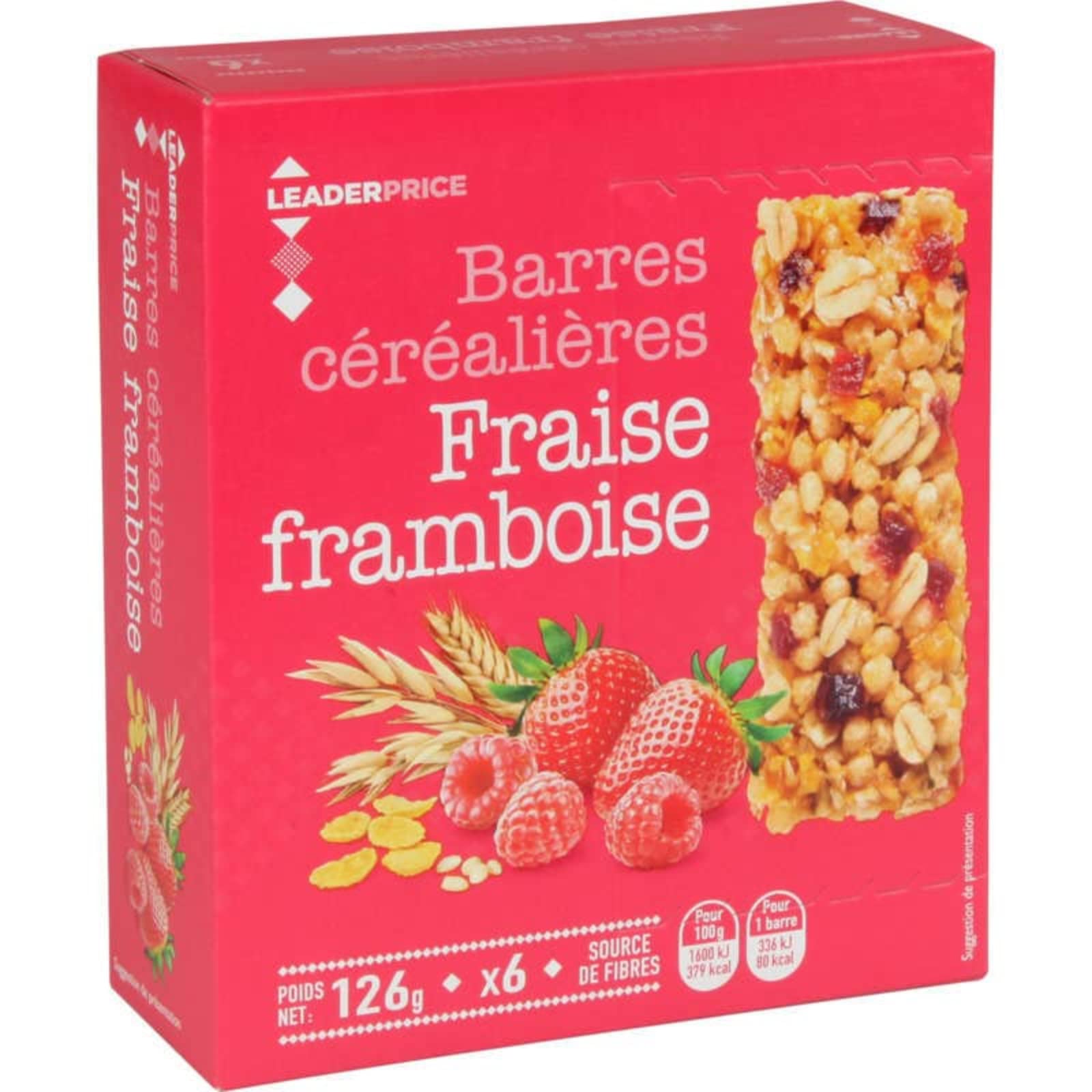 Leader Price Petit-déjeuner Barres Céréales Fraise Framboise x6 126g