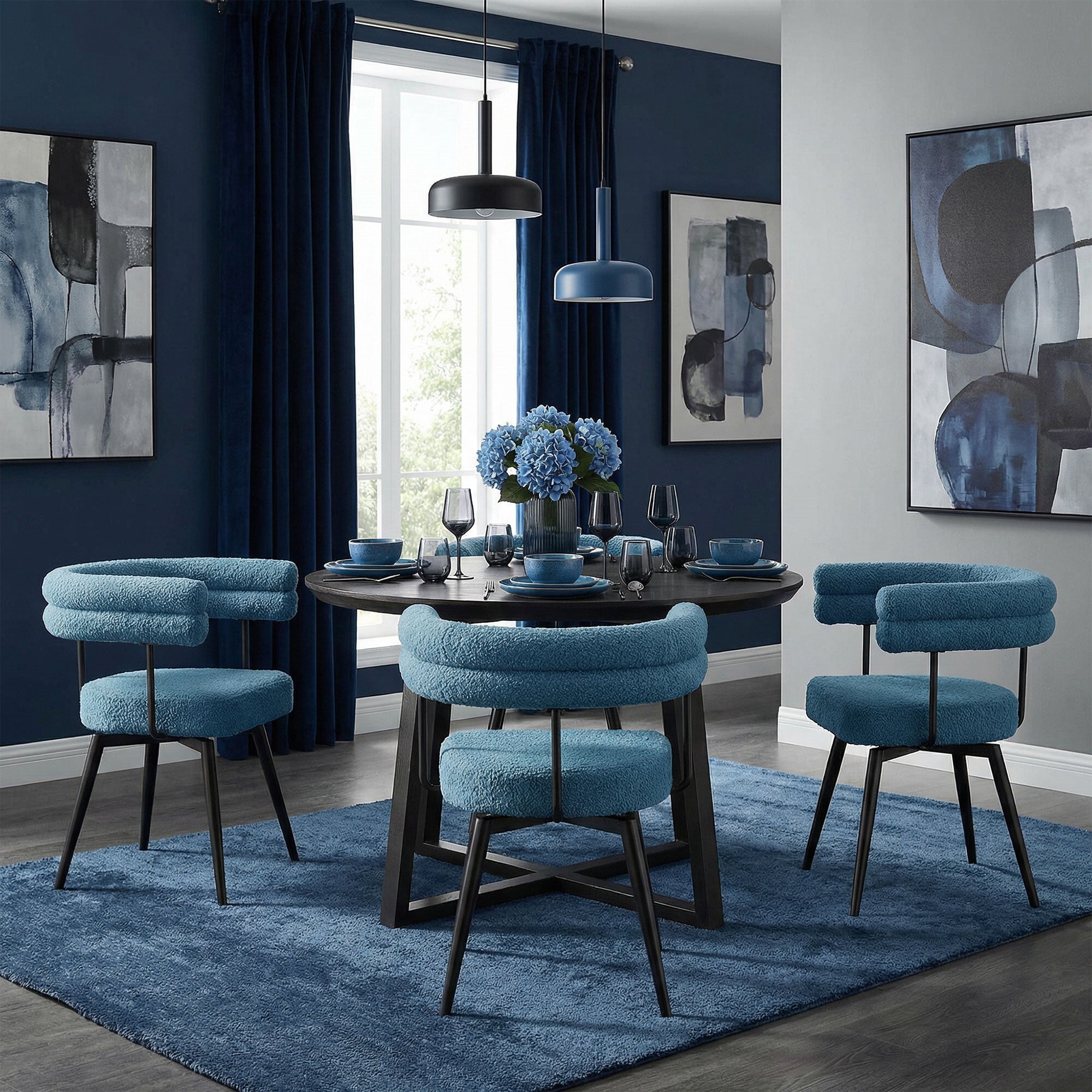 ECD Germany Möbel Chaise salle à manger bleu lot 4 teddy