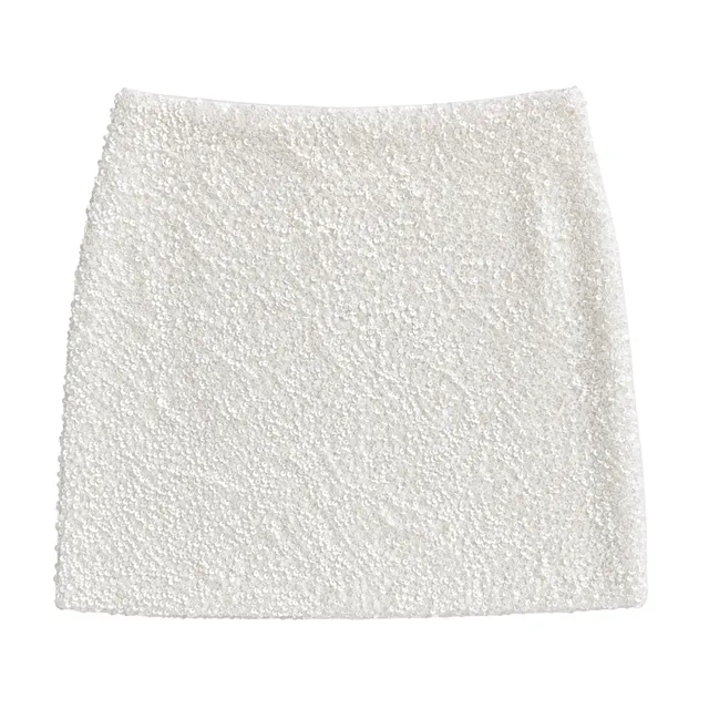 Stokomani Jupe en sequin blanche brillante soirée femme