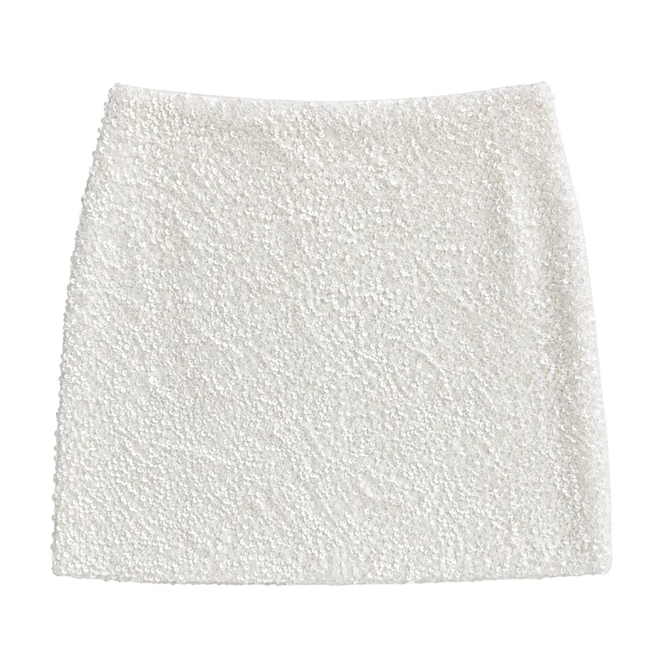 Stokomani Jupe en sequin blanche brillante soirée femme