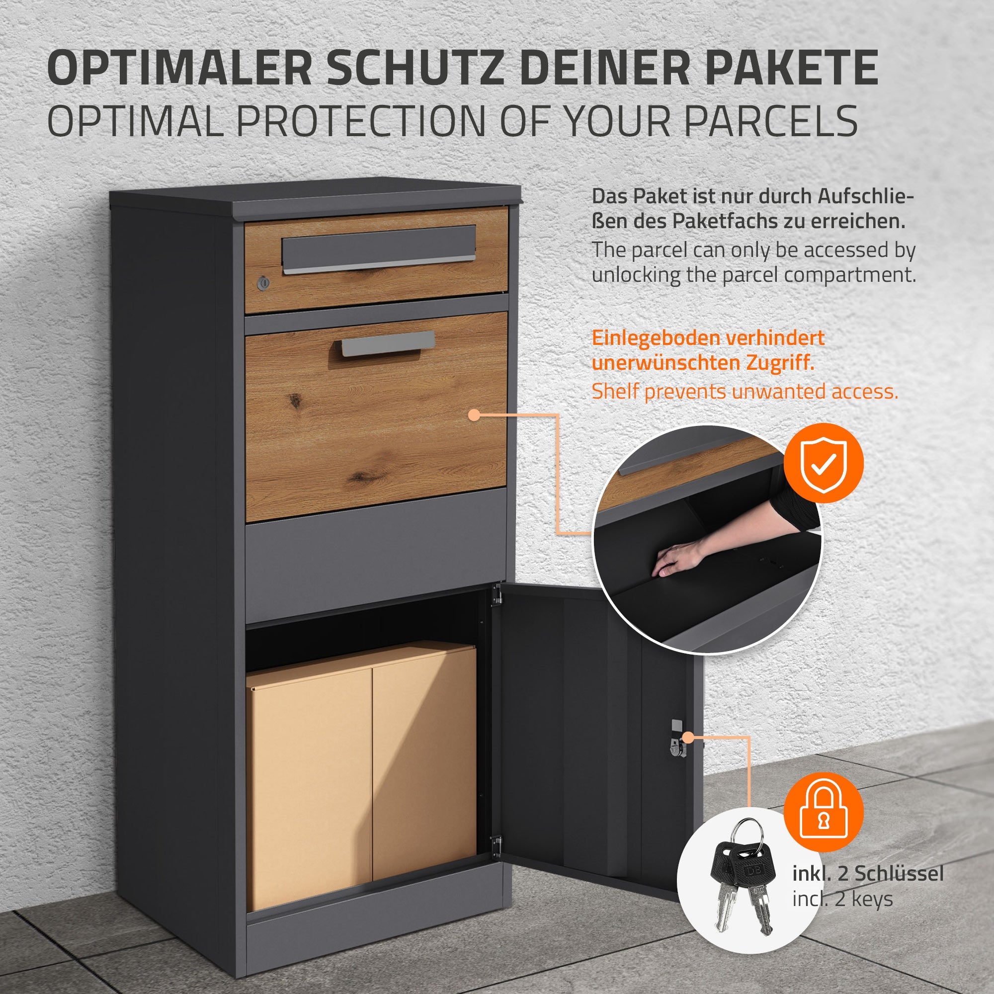 ECD Germany boîte aux lettres colis anthracite chêne 50x112x37