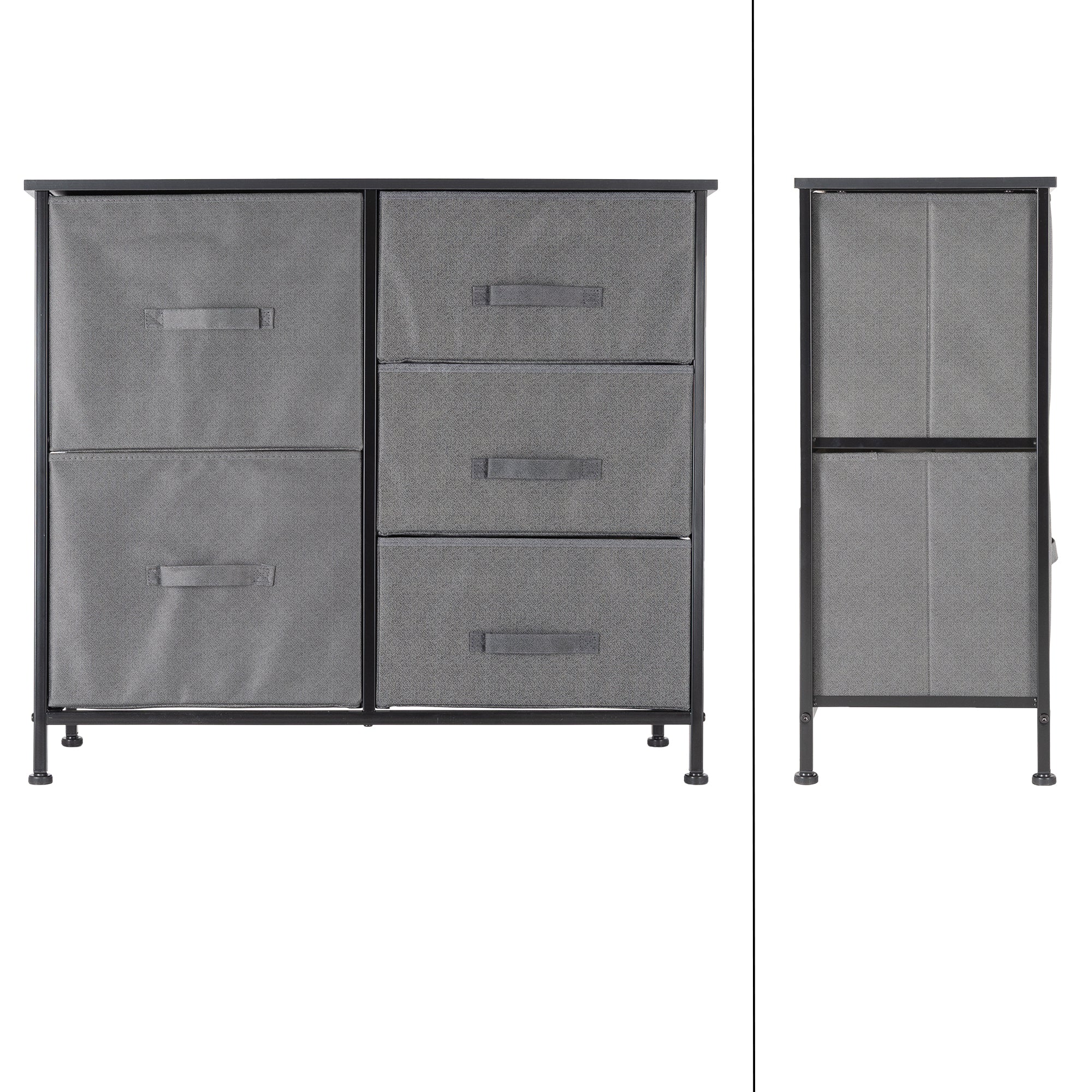ECD Germany commode 5 tiroirs noire 80x30x70 cm MDF tissu