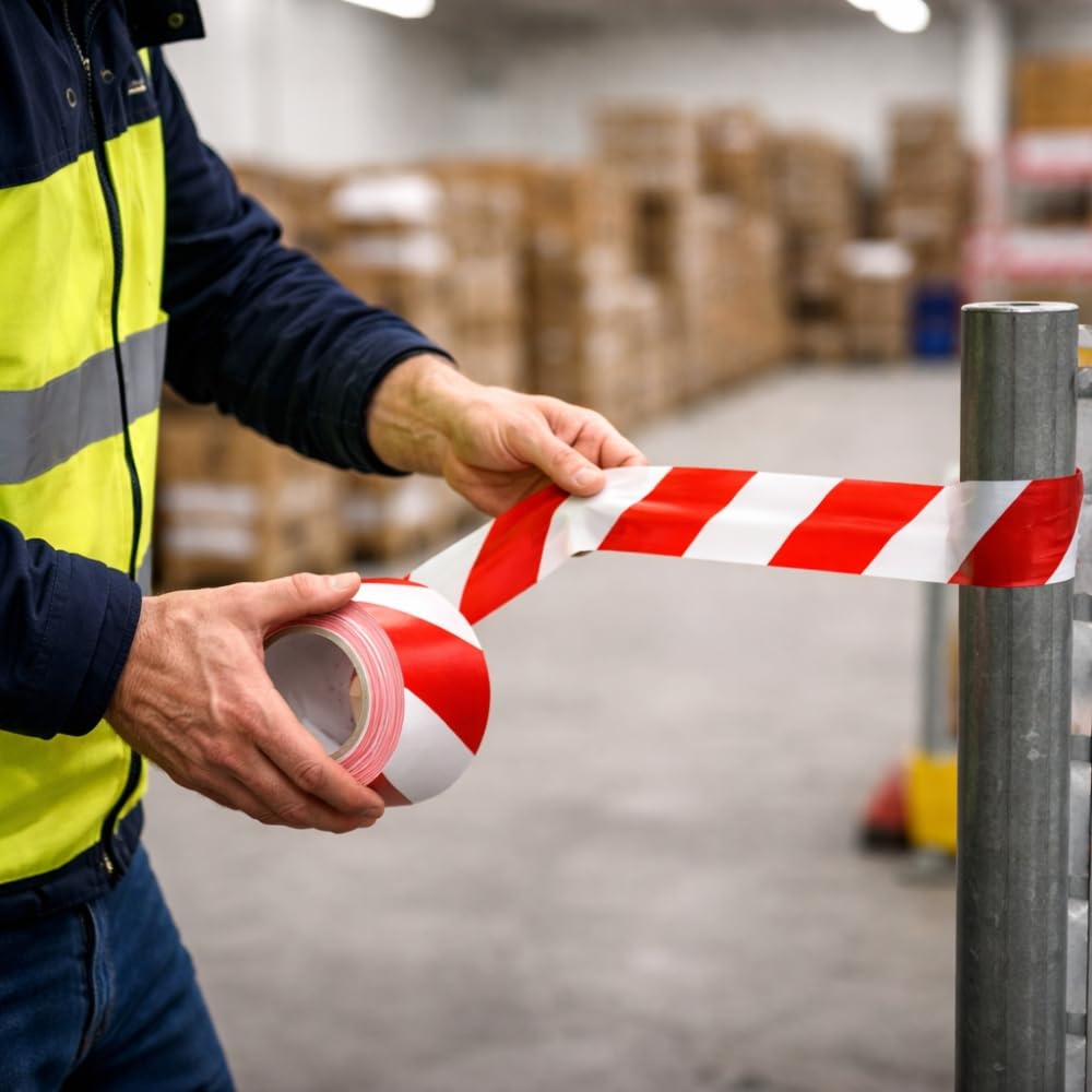 GEKO Ruban de signalisation rouge blanc 50 mm x 100 m lot de 2