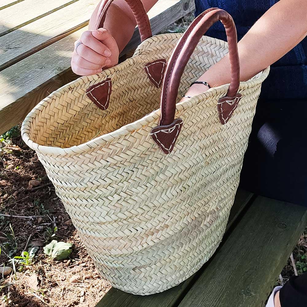 Shop-Story Lifestyle Panier Plage Palmier Cabas Paille Cuir Beige 53cm