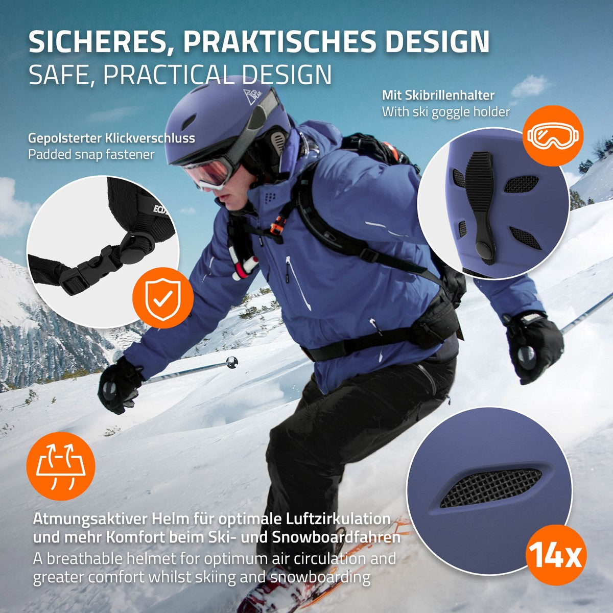 ECD Germany casque ski bleu L 58-61 cm ventilation
