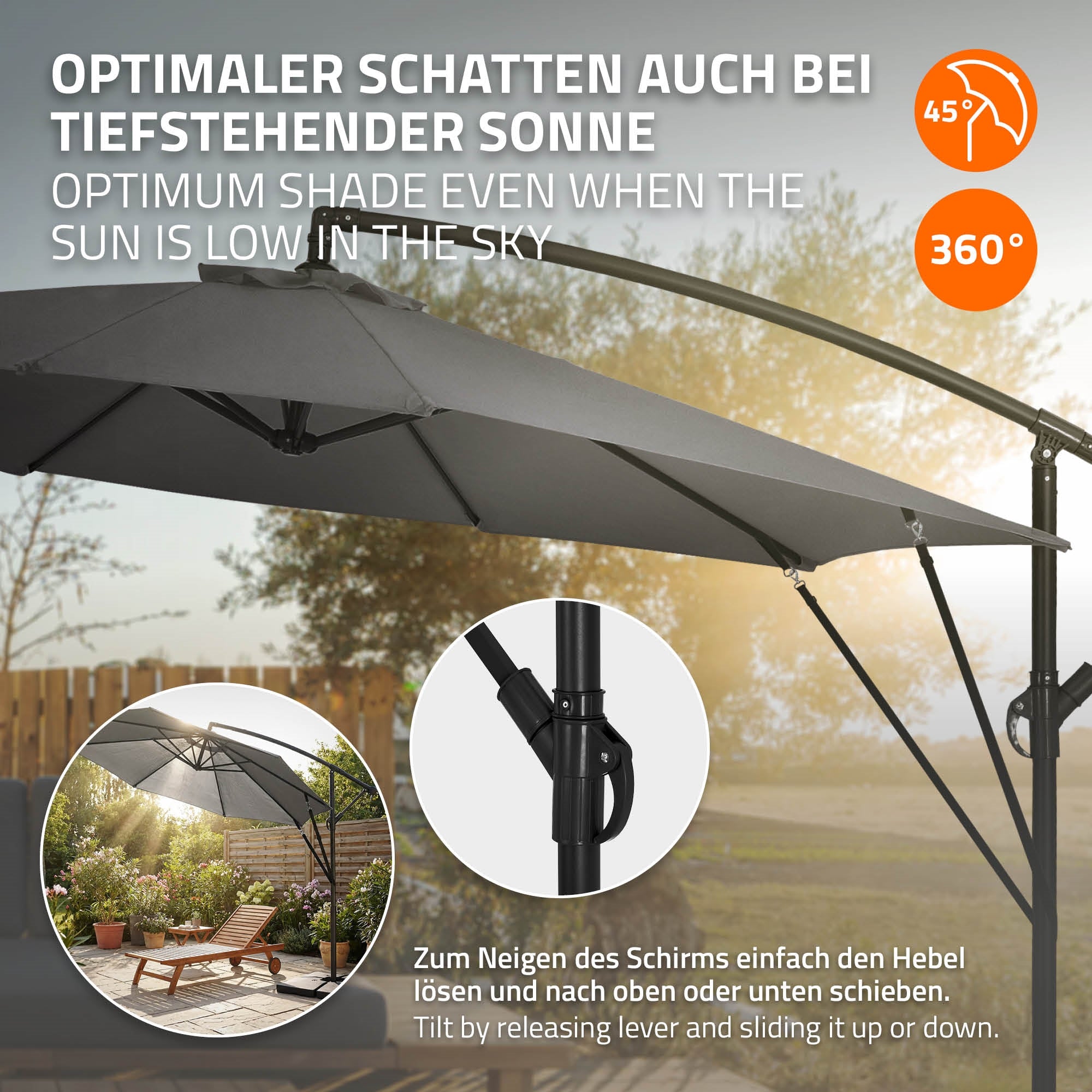 ECD Germany ML parasol déporté anthracite Ø 300 cm alu sans LED