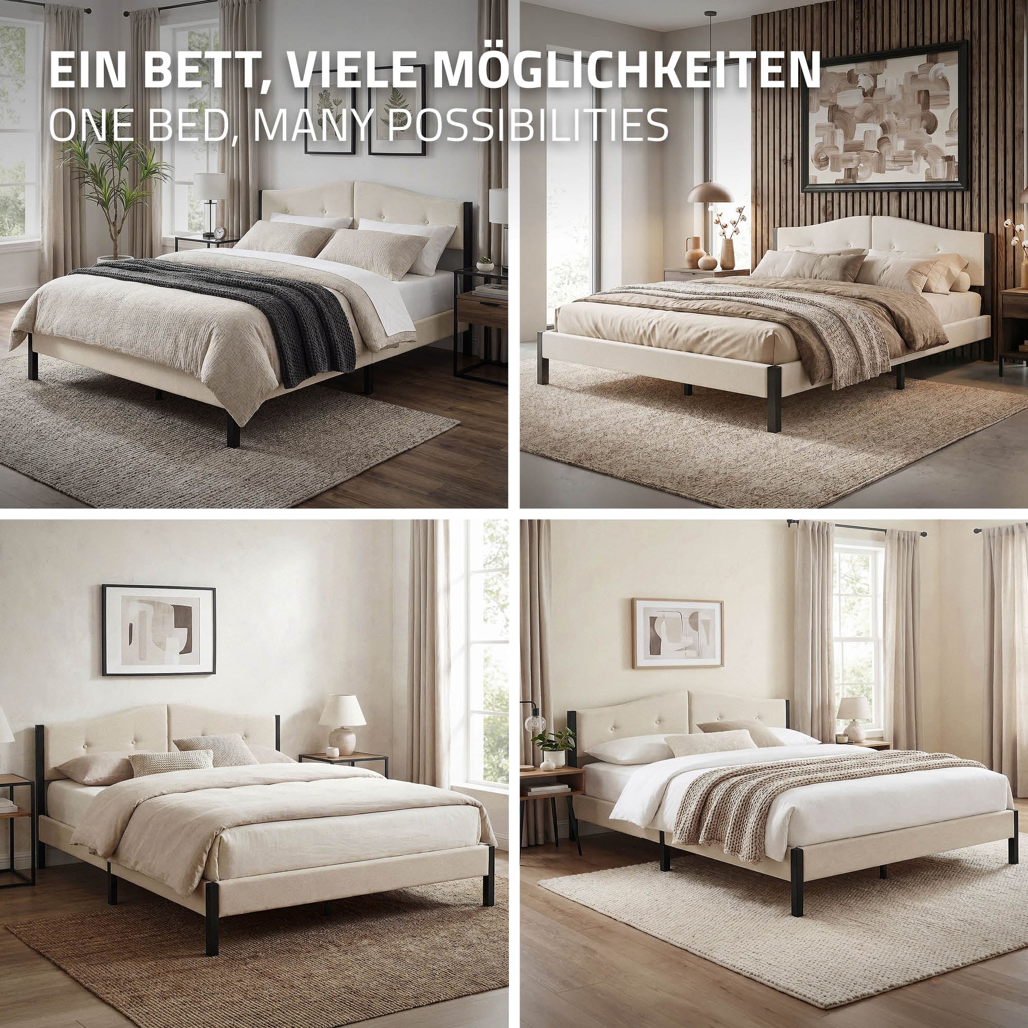 ML-Design 160x200 cm lit capitonné beige avec sommier