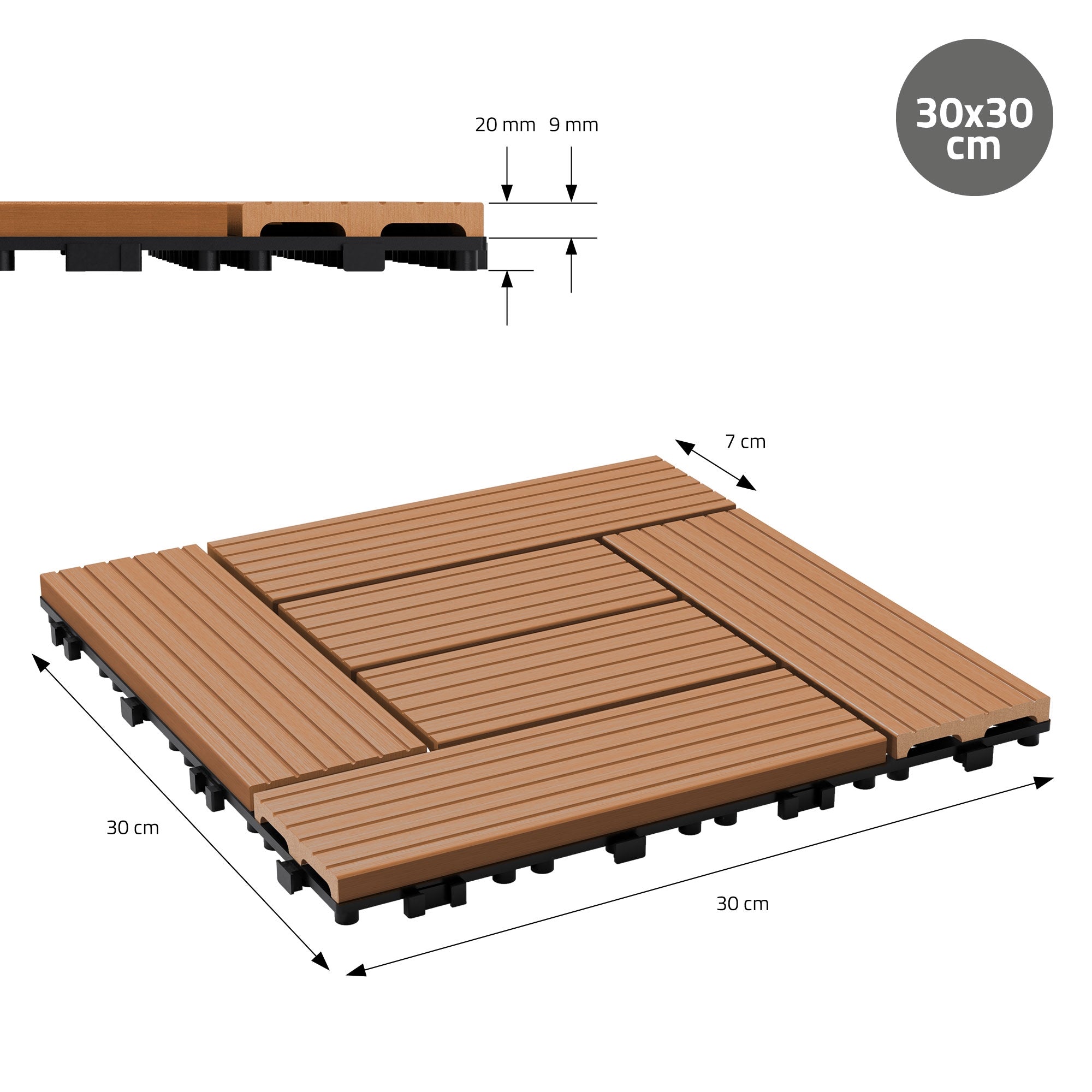 ECD Germany Garten dalle terrasse WPC marron clair 3 m²