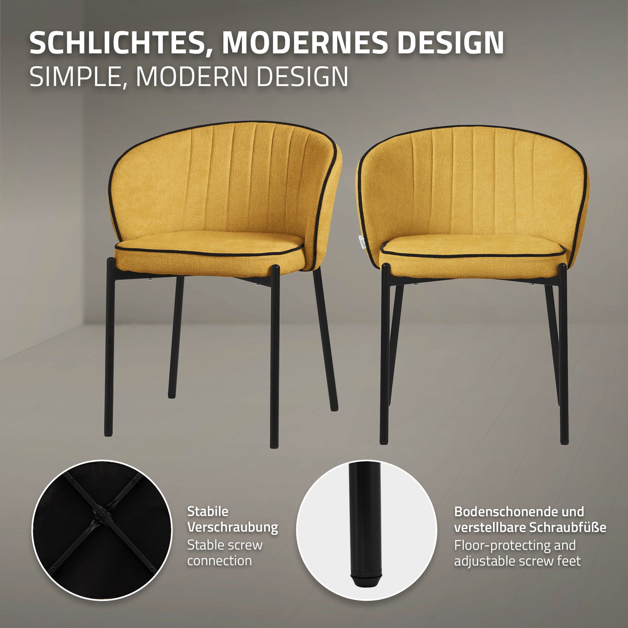 ECD Germany Möbel lot 2 chaises moutarde pieds métal