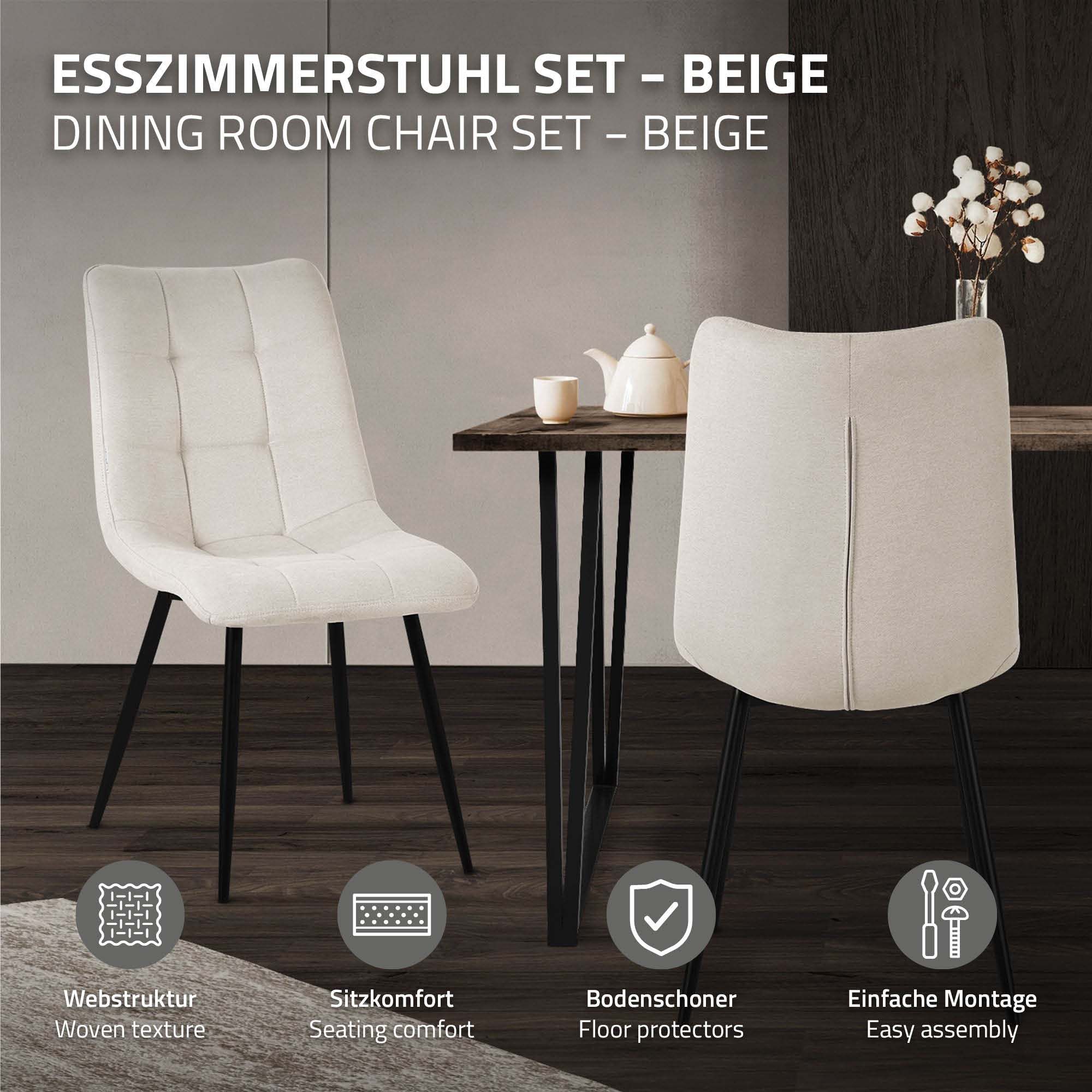 ECD Germany Möbel ML-Design chaise salle à manger beige x2 polyester