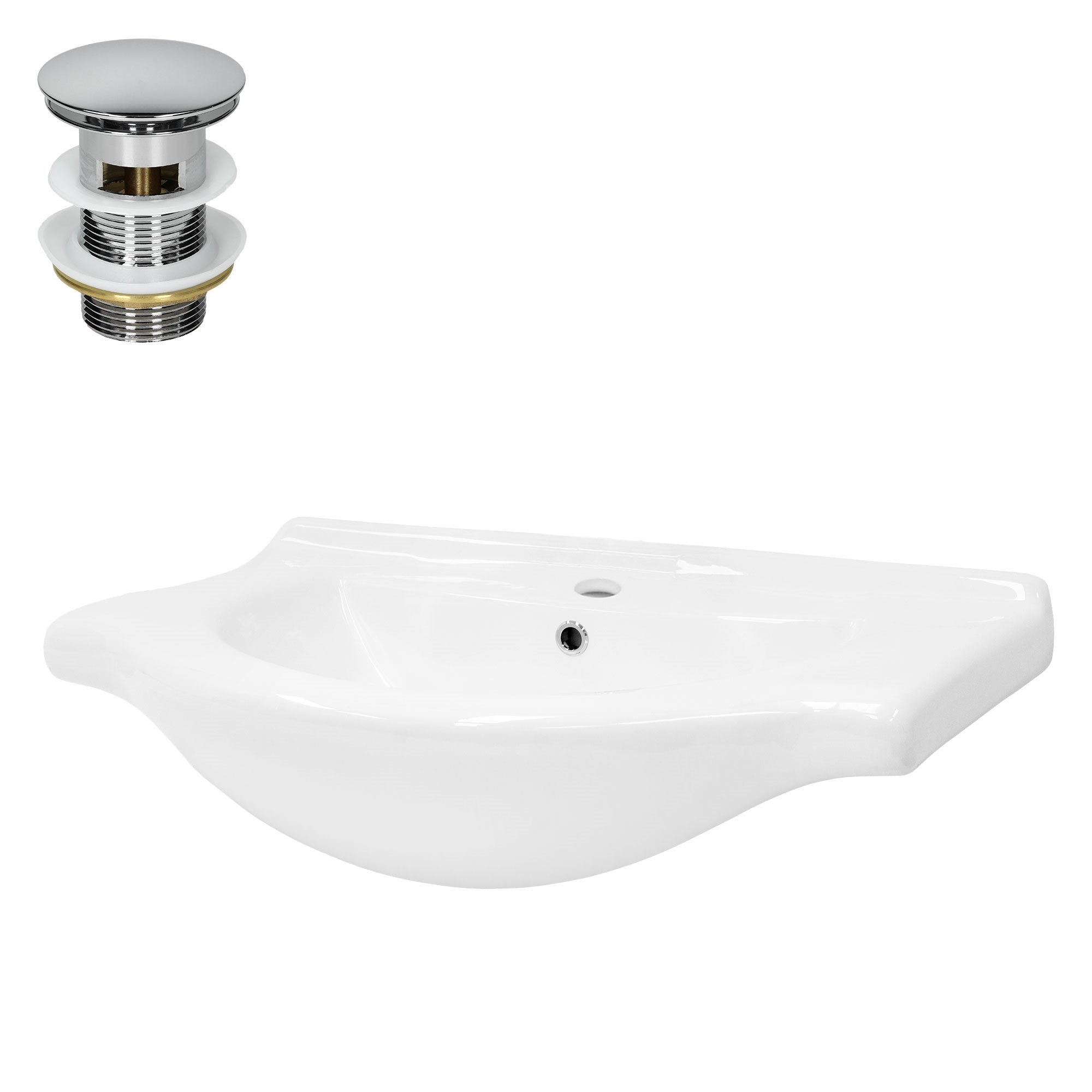 ECD Germany ML-Design lavabo céramique blanc 77 cm + bonde argent