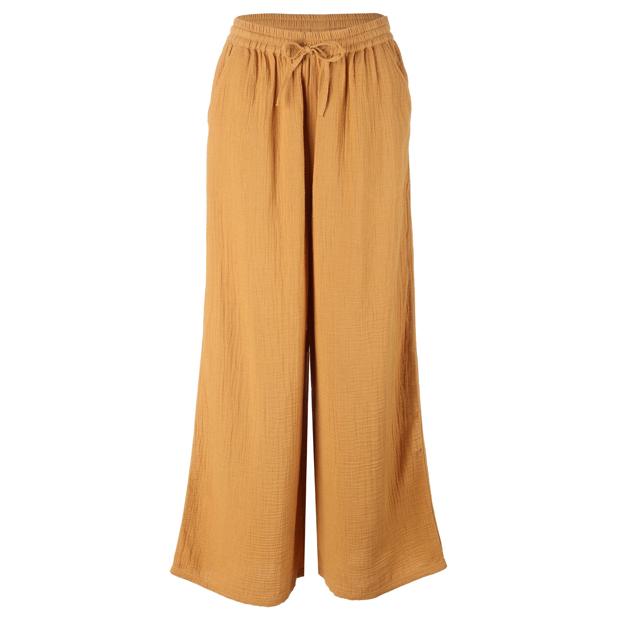 Stokomani Mode Pantalon gaze de coton Jaune fluide femme