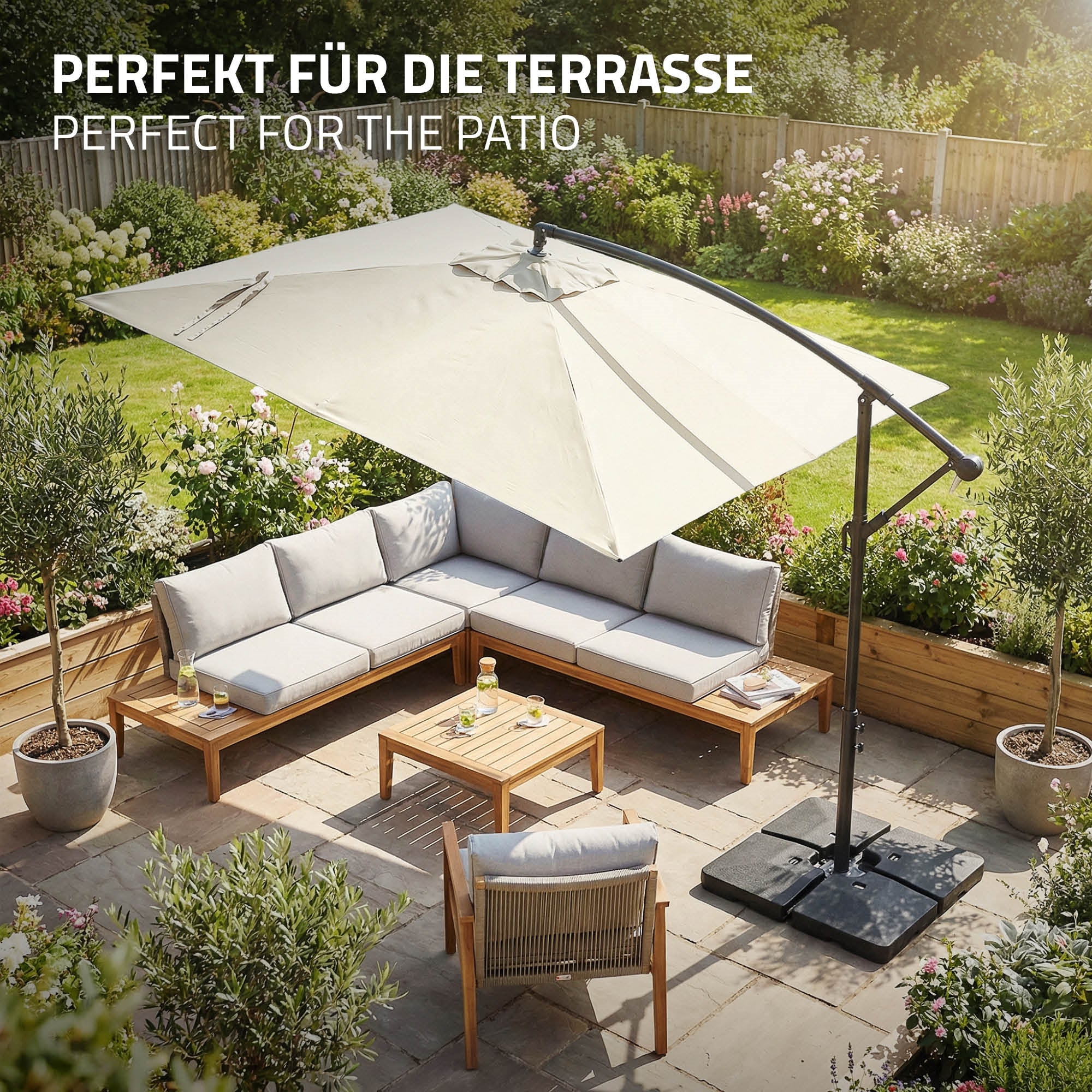 ECD Germany parasol déporté beige 235x235 avec pied