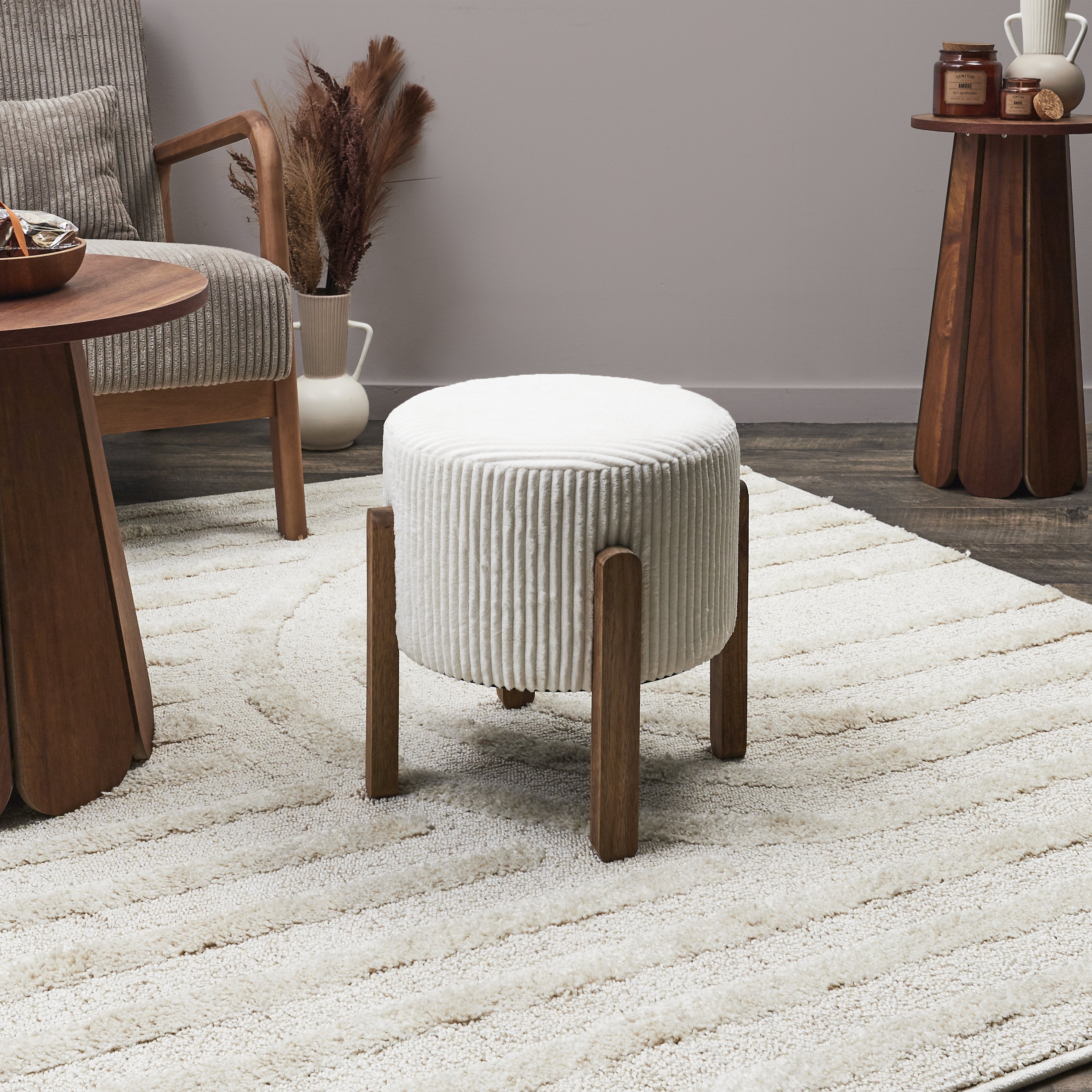 Stokomani Maison Tabouret côtelé Scott beige 35,5 cm appoint